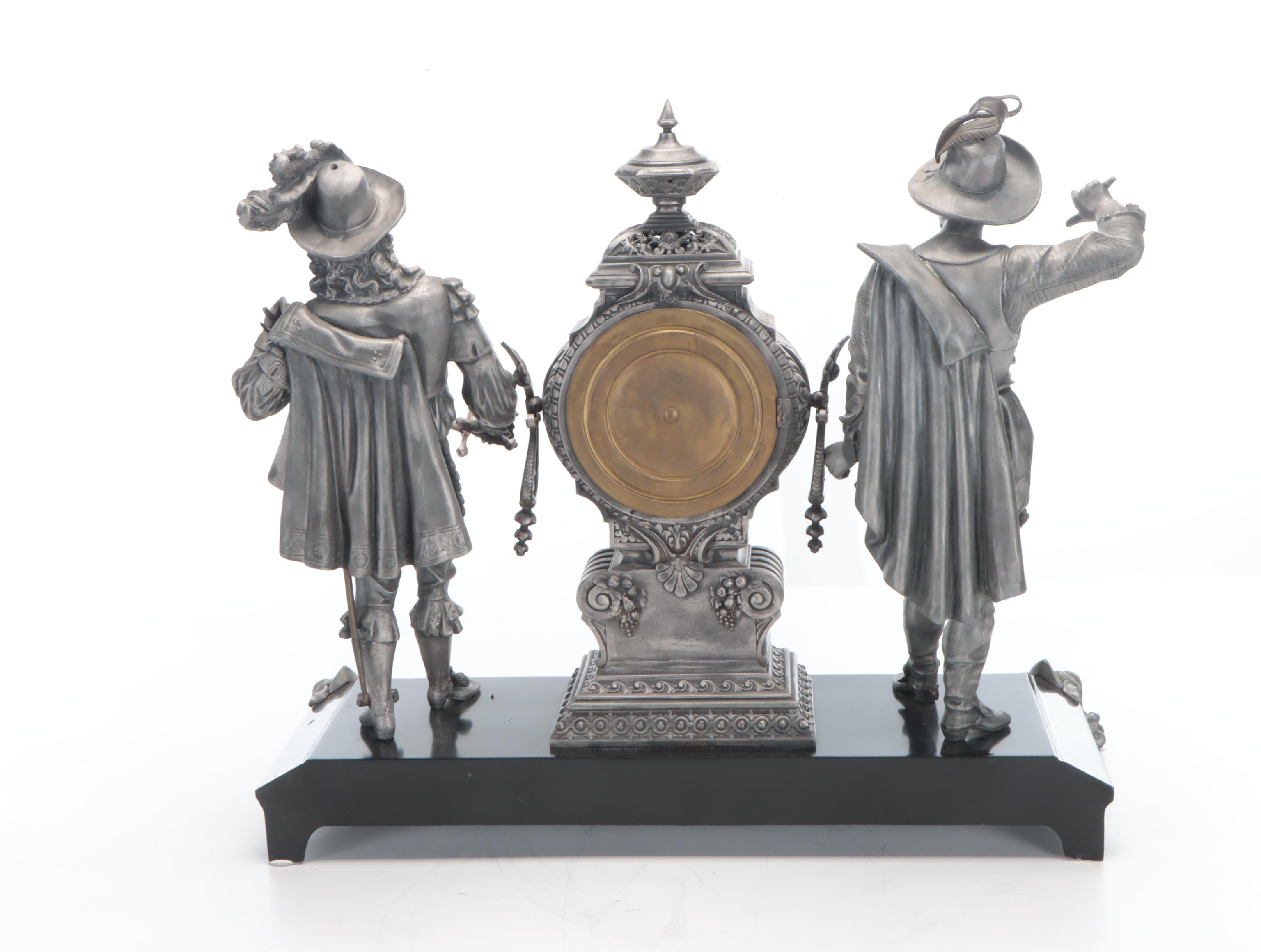 Ansonia "Don Caesar & Don Juan" Double Figure Spelter Mantel Clock