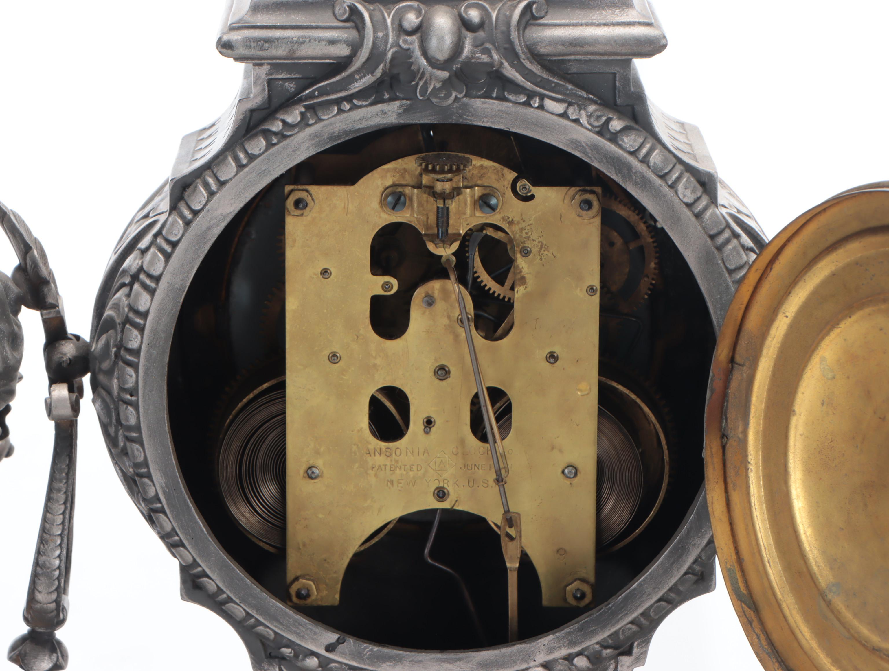 Ansonia "Don Caesar & Don Juan" Double Figure Spelter Mantel Clock