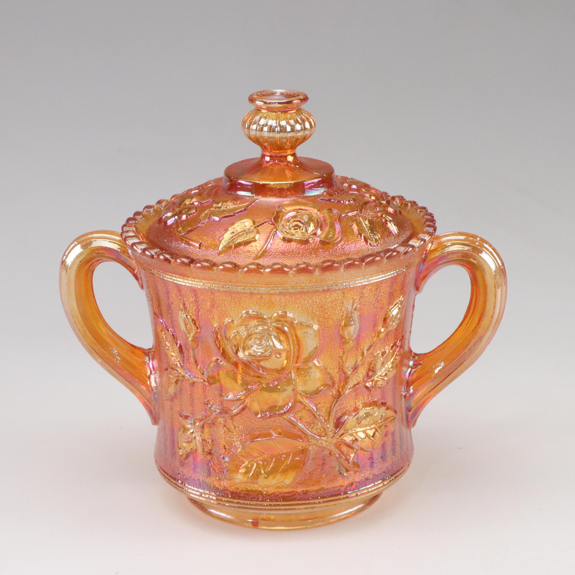 Imperial Carnival "Lustre Rose" Lidded Sugar & Jeannette "Aztec Rose" Bowl