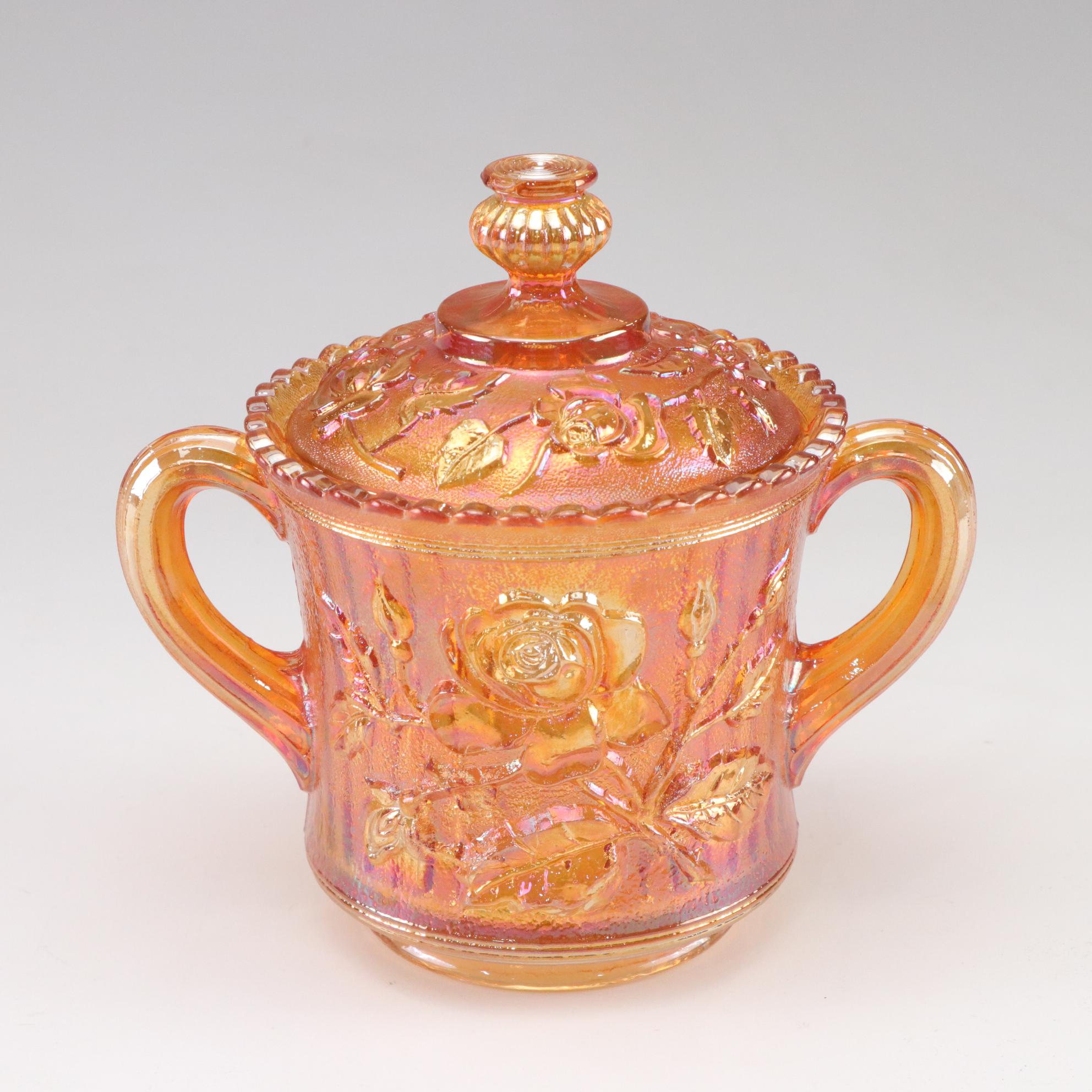 Imperial Carnival "Lustre Rose" Lidded Sugar & Jeannette "Aztec Rose" Bowl