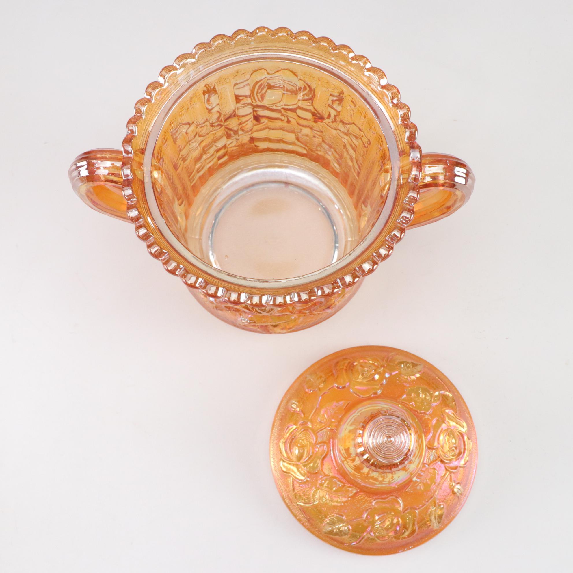 Imperial Carnival "Lustre Rose" Lidded Sugar & Jeannette "Aztec Rose" Bowl