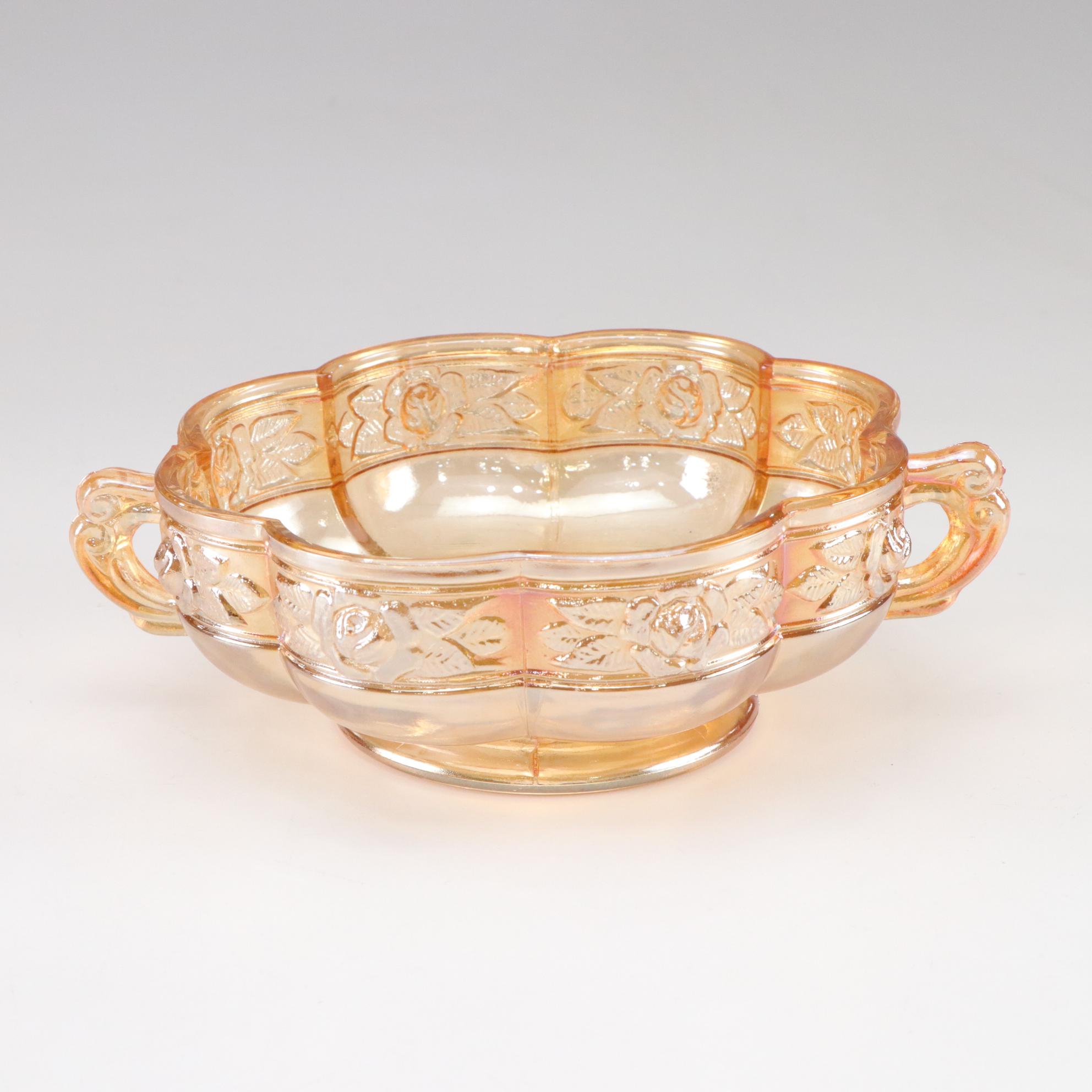 Imperial Carnival "Lustre Rose" Lidded Sugar & Jeannette "Aztec Rose" Bowl