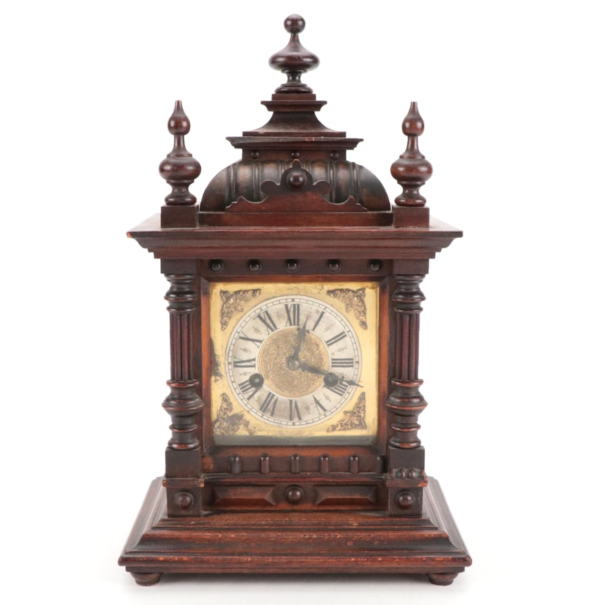Hamburg American Wooden Mantel Clock, Late 19th Century