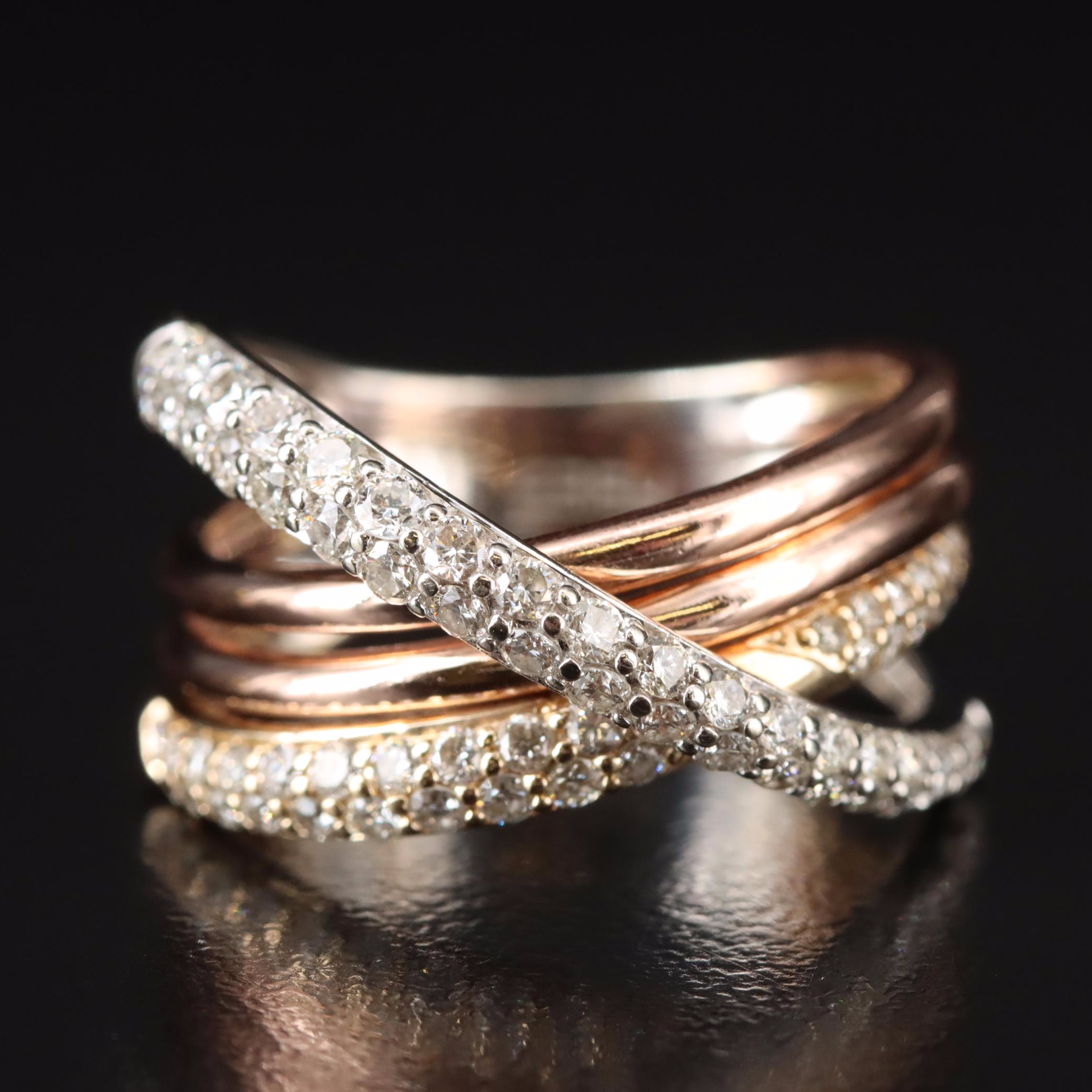 EFFY 14K Tri-Color 0.99 CTW Diamond Crossover Ring