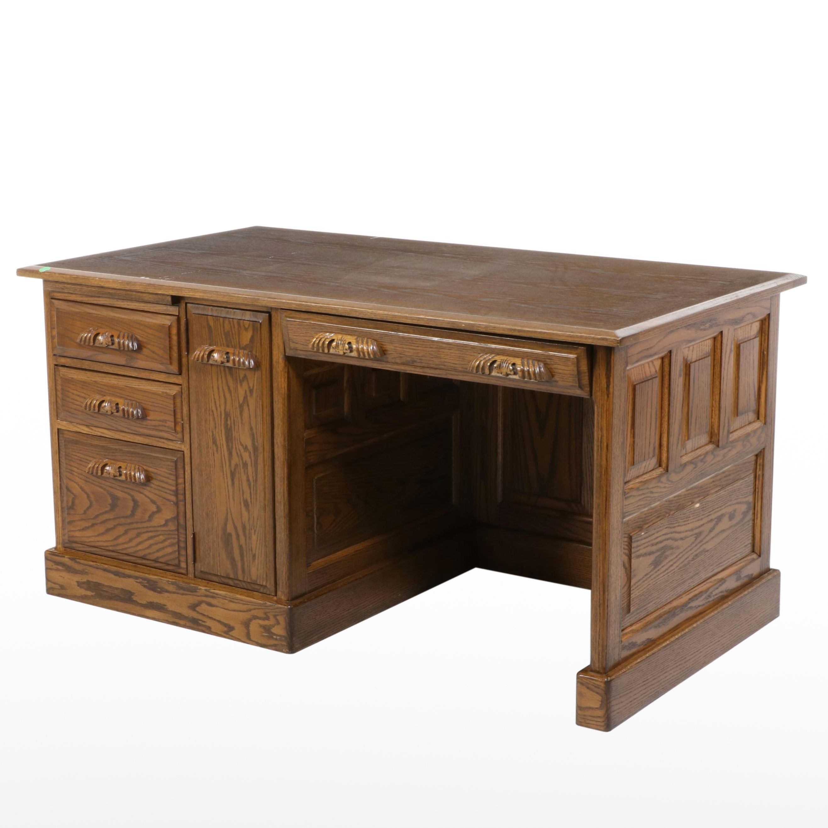 Late Victorian Style Paneled Oak Single-Pedestal Computer Desk