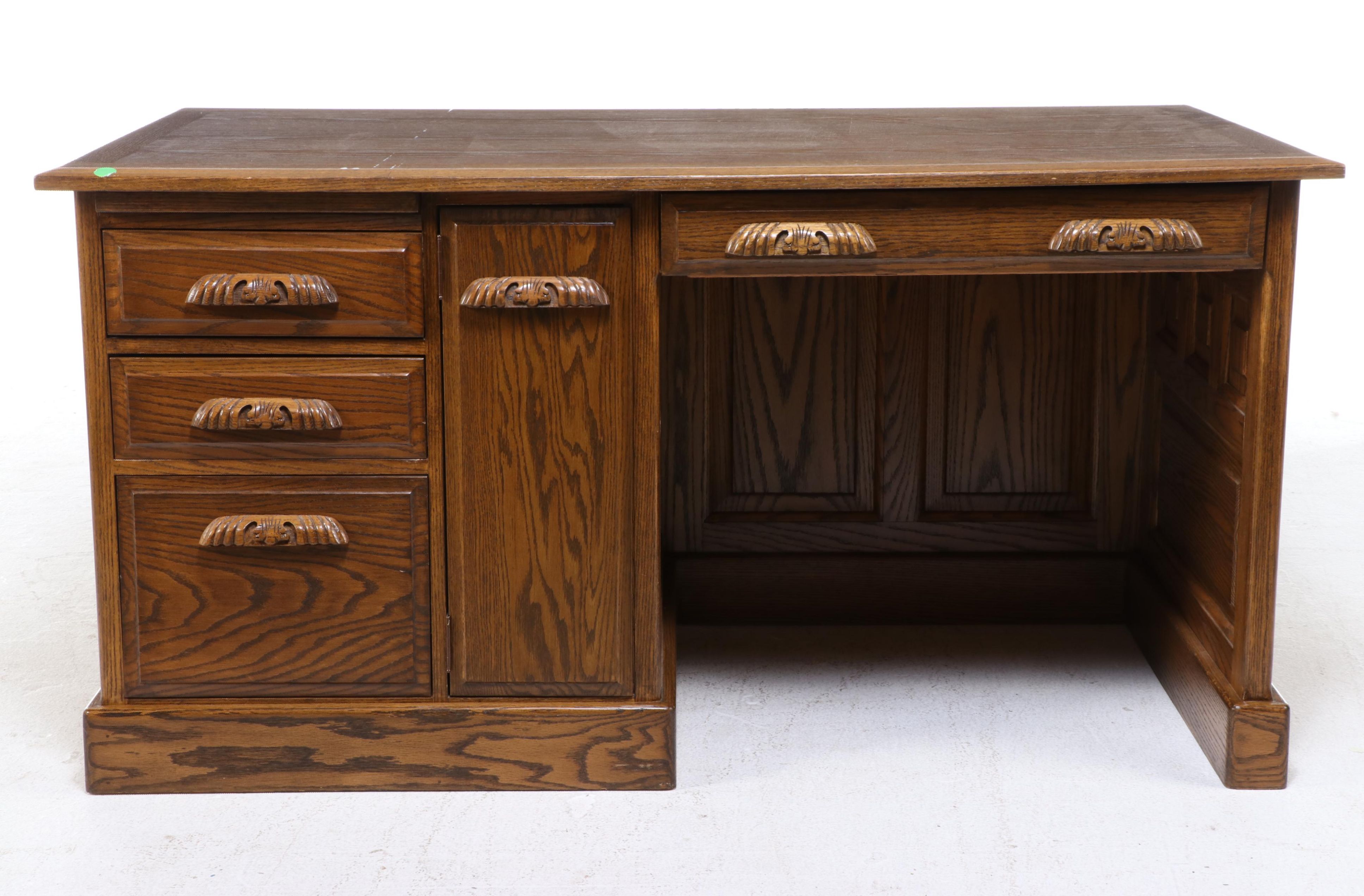 Late Victorian Style Paneled Oak Single-Pedestal Computer Desk