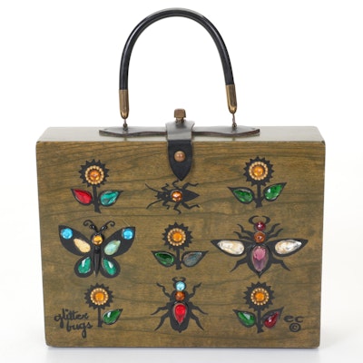 Enid Collins "glitter bugs" Embellished Wooden Box Purse, 1966