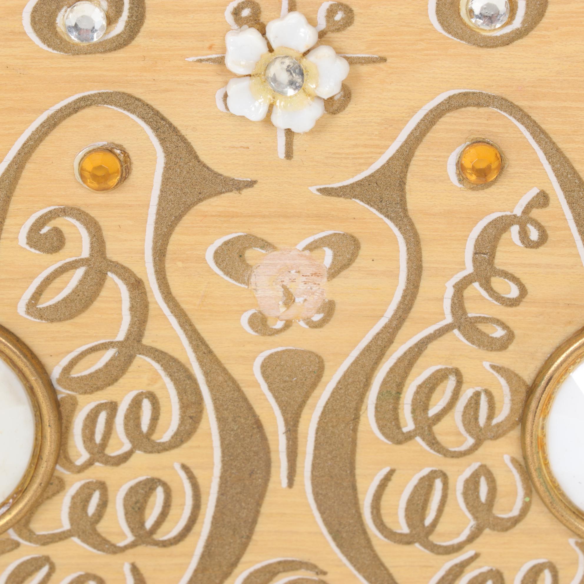 Enid Collins "love doves" Embellished Wooden Box Purse, Mid to Late 20th Century