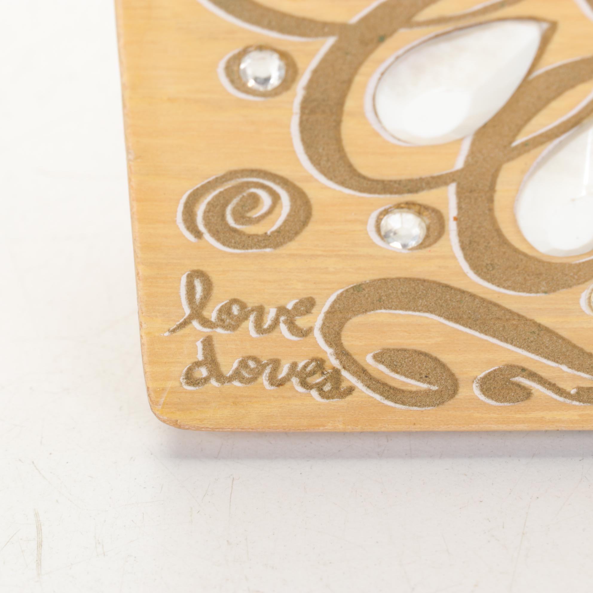 Enid Collins "love doves" Embellished Wooden Box Purse, Mid to Late 20th Century