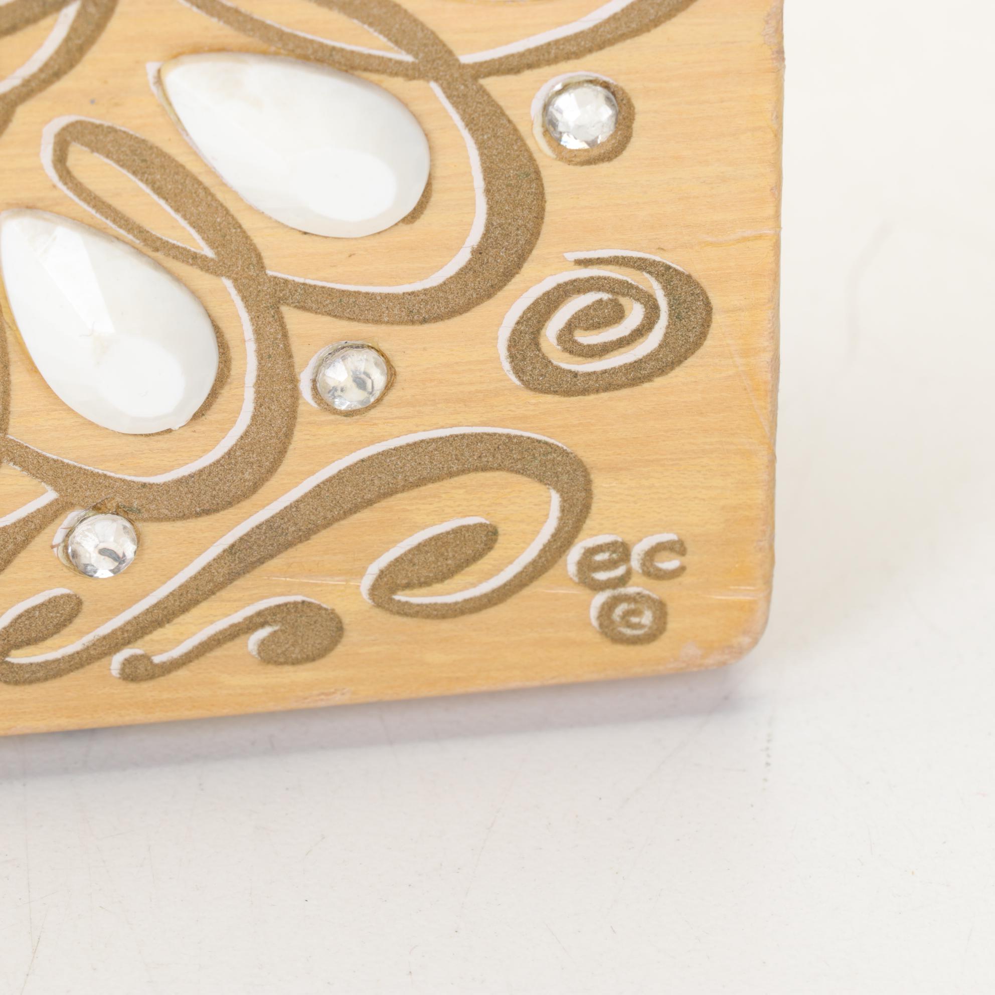 Enid Collins "love doves" Embellished Wooden Box Purse, Mid to Late 20th Century