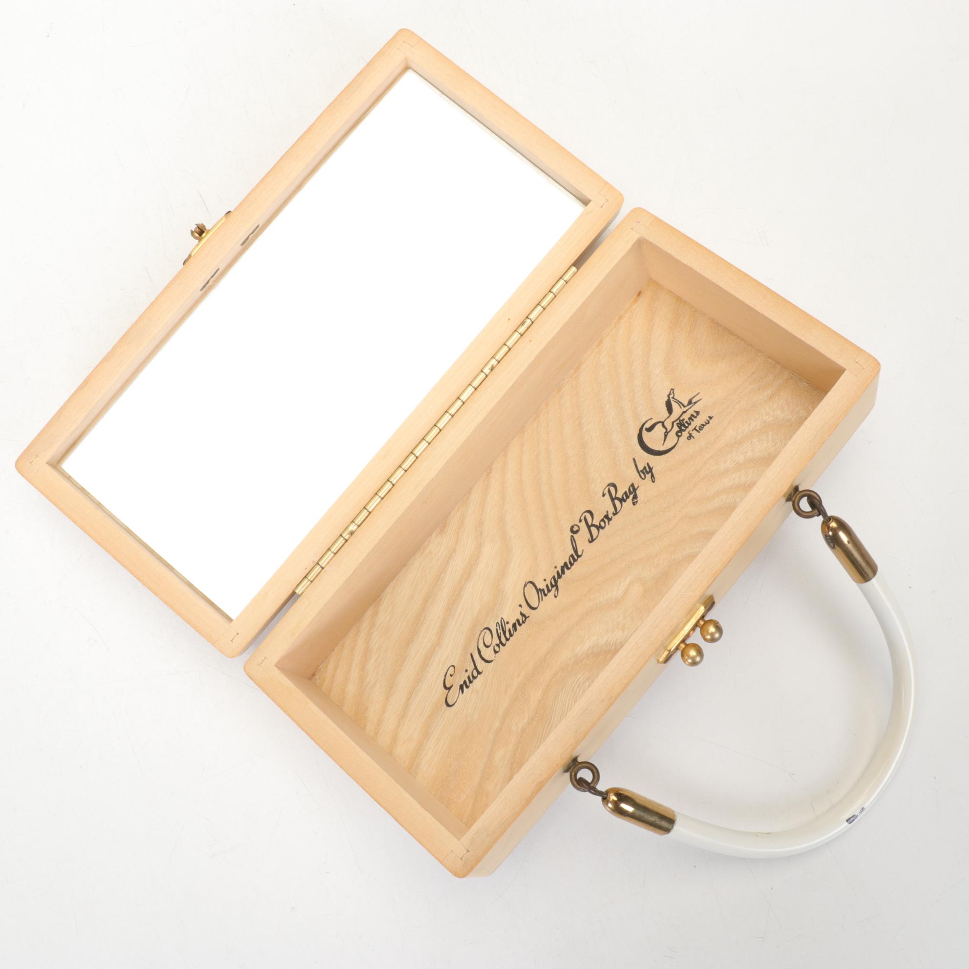 Enid Collins "love doves" Embellished Wooden Box Purse, Mid to Late 20th Century