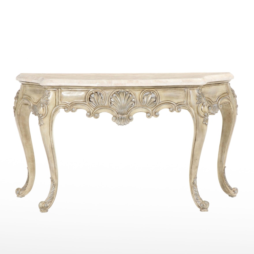 Louis XV Style Cream-Painted, Silver-Gilt, and Tessellated Stone Console Table