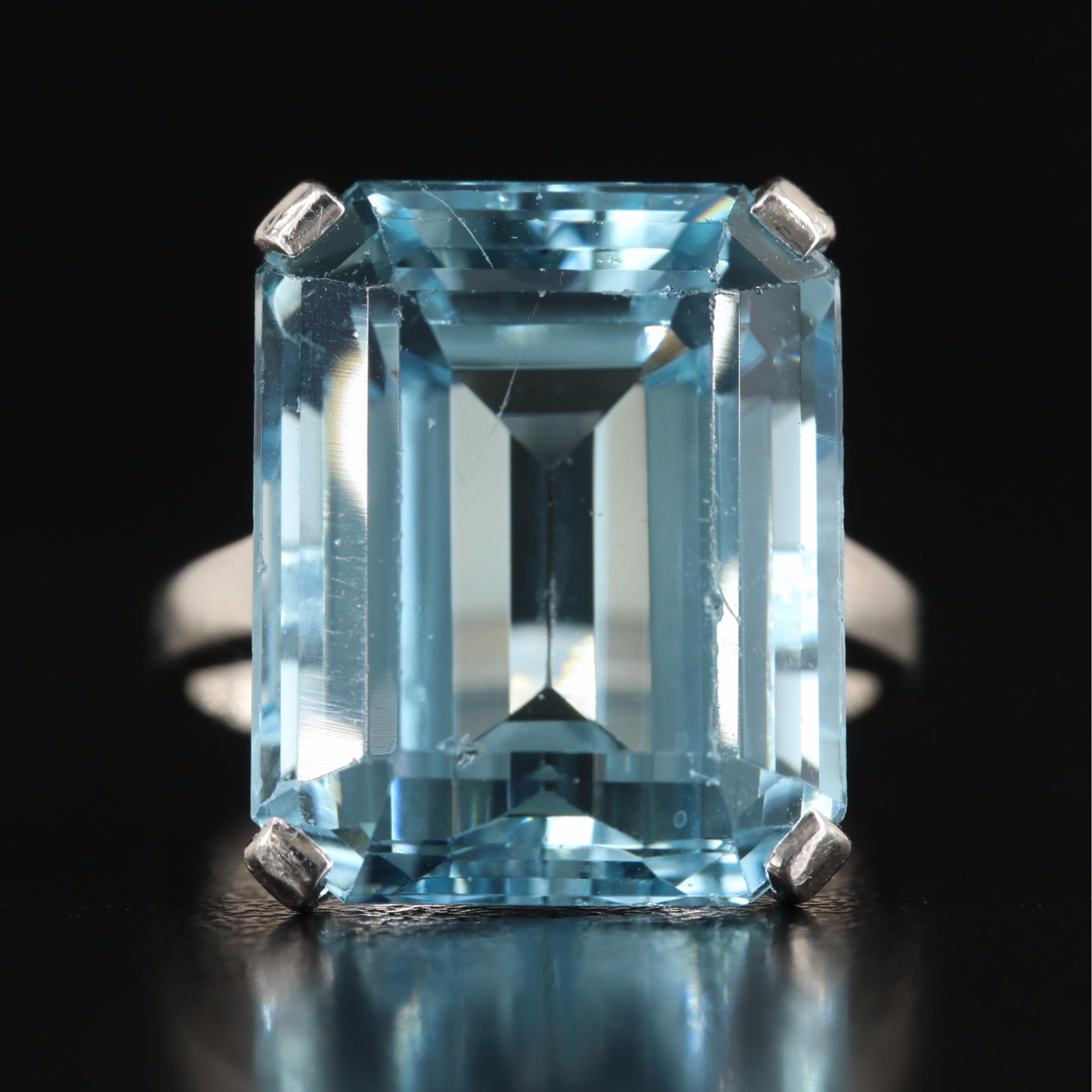 Platinum 28.40 CT Aquamarine Solitaire Ring