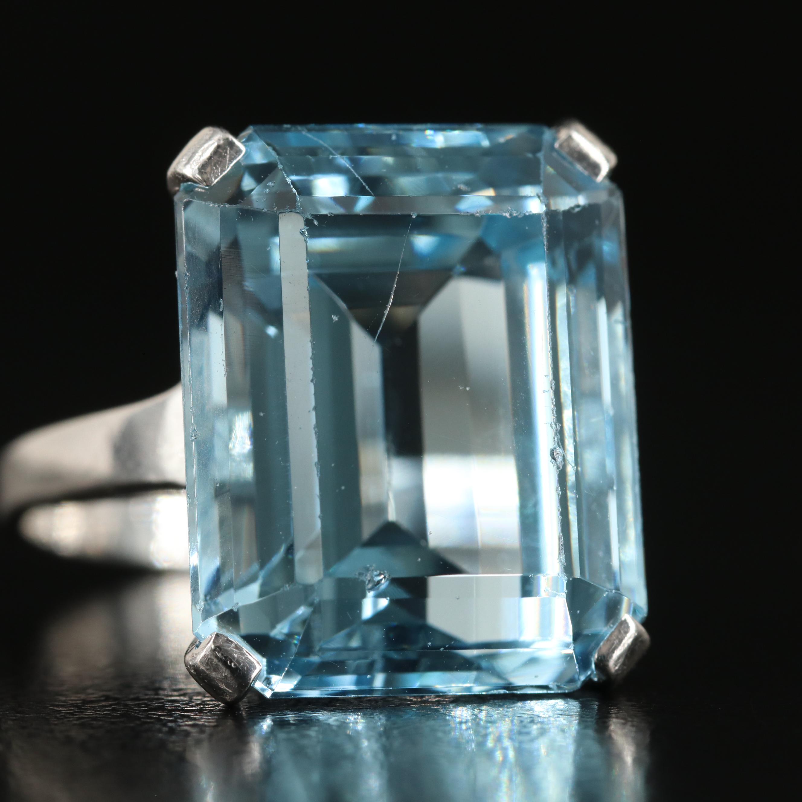 Platinum 28.40 CT Aquamarine Solitaire Ring