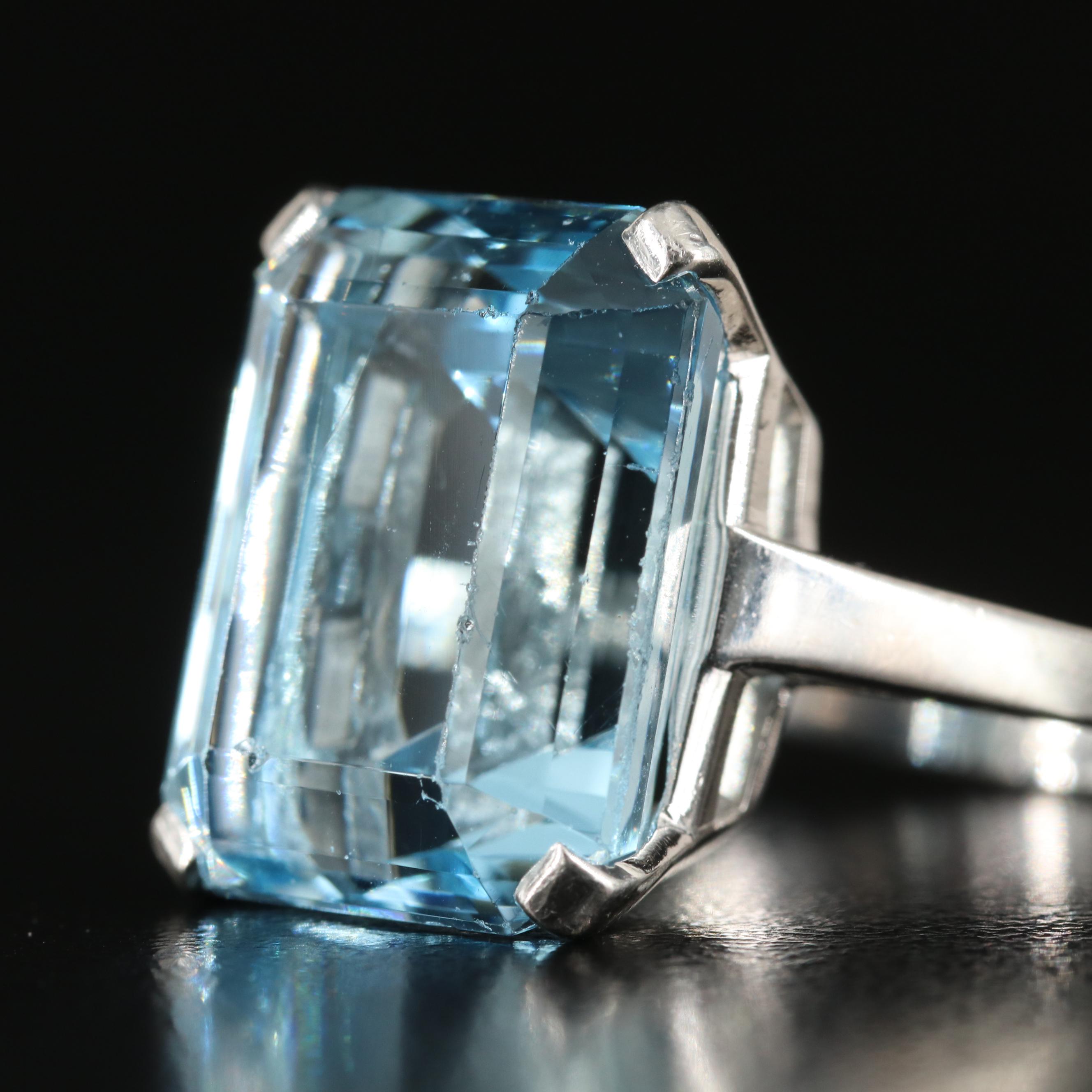 Platinum 28.40 CT Aquamarine Solitaire Ring