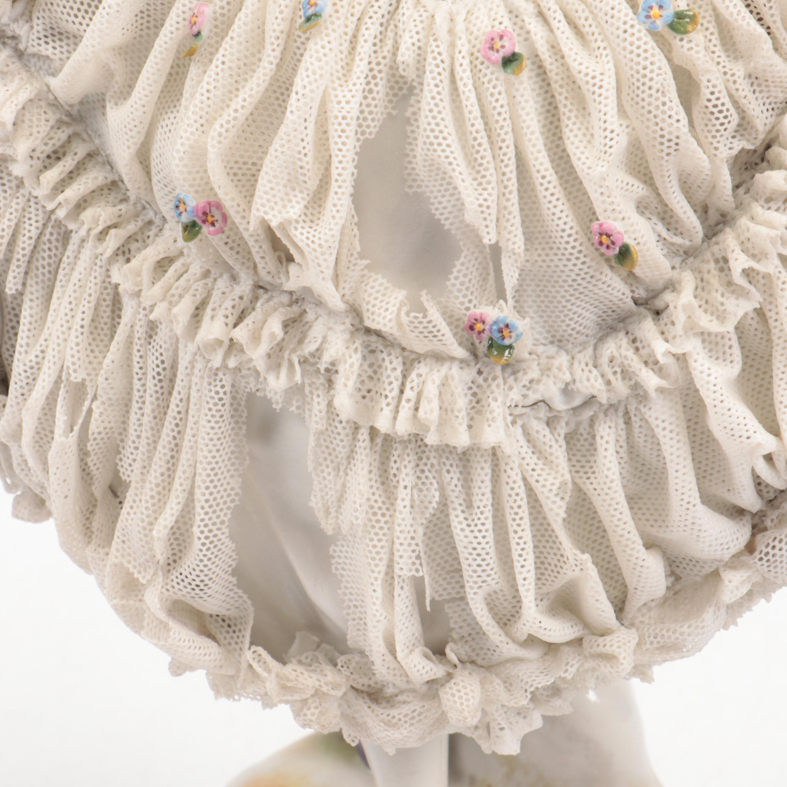 Volkstedt Dresden Lace Porcelain Dancer and Couple Reading Sheet Music Figurines