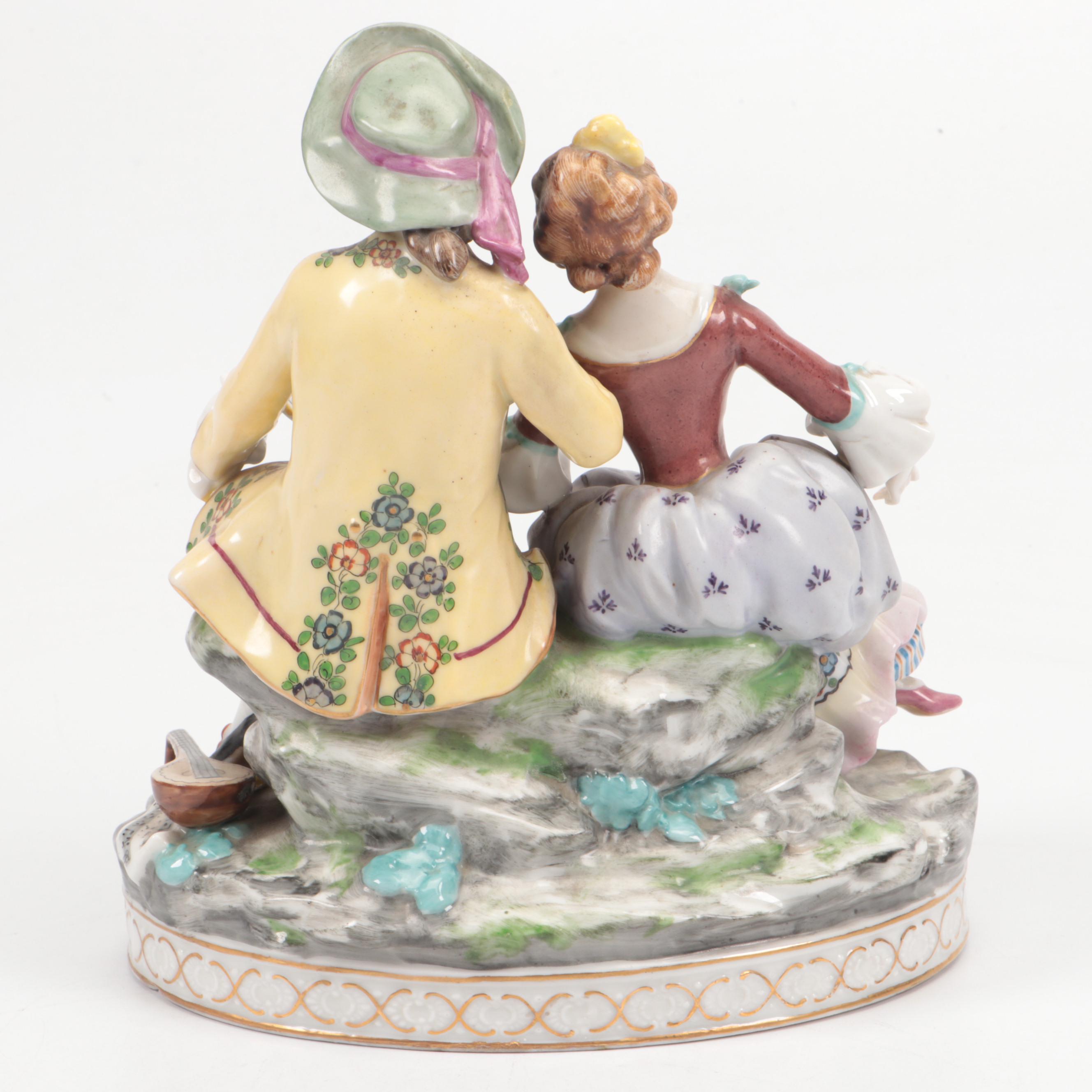 Volkstedt Dresden Lace Porcelain Dancer and Couple Reading Sheet Music Figurines