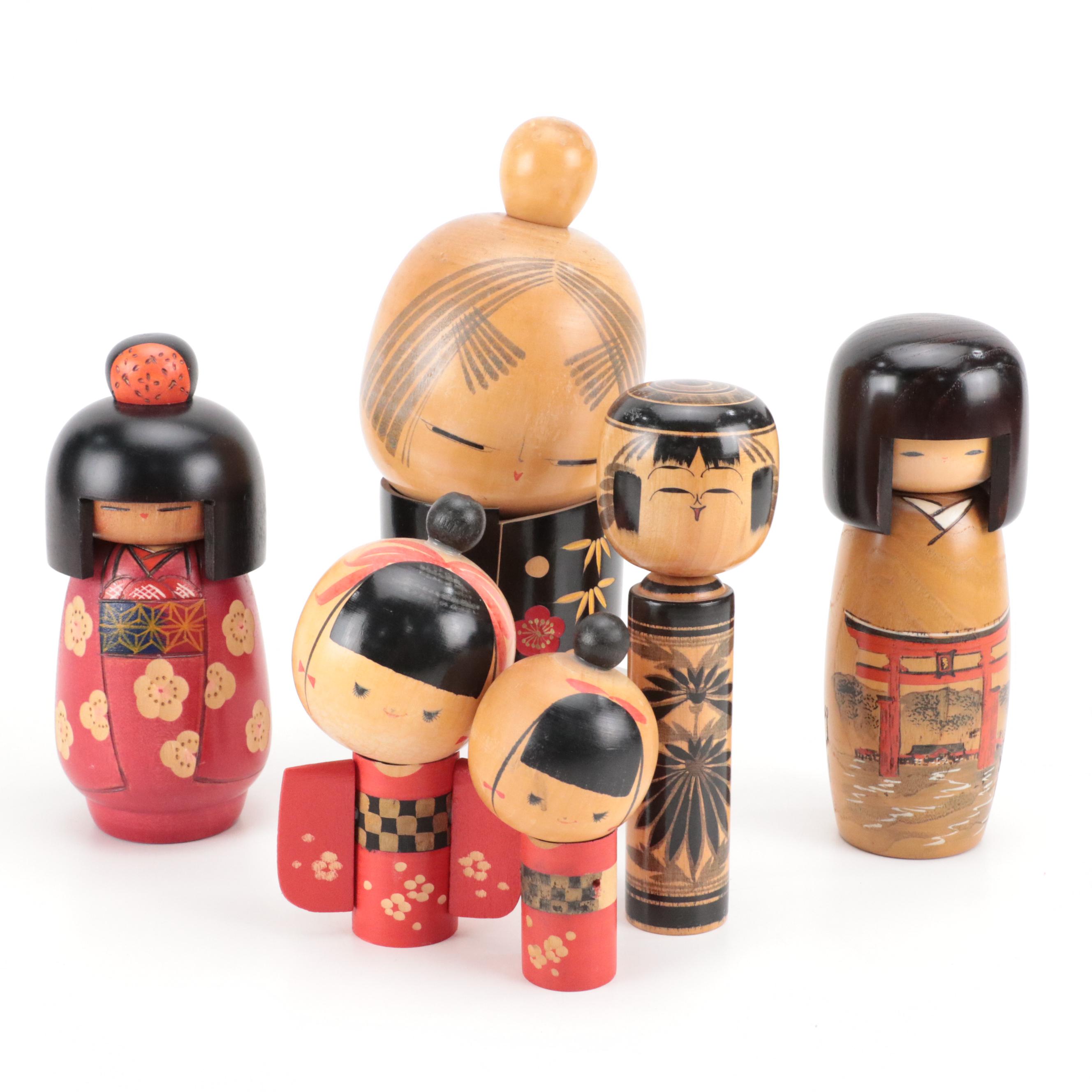 Japanese Hand-Crafted Kokeshi Wooden Peg Dolls