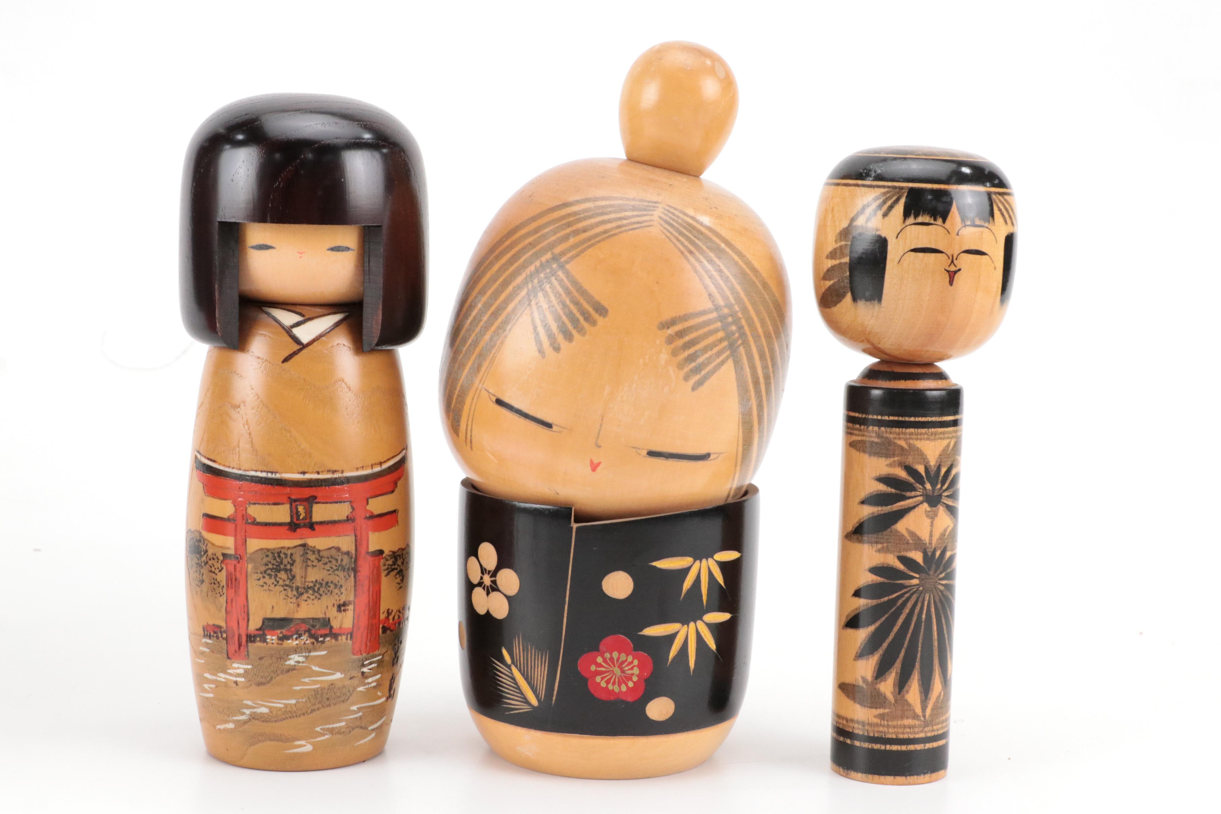 Japanese Hand-Crafted Kokeshi Wooden Peg Dolls