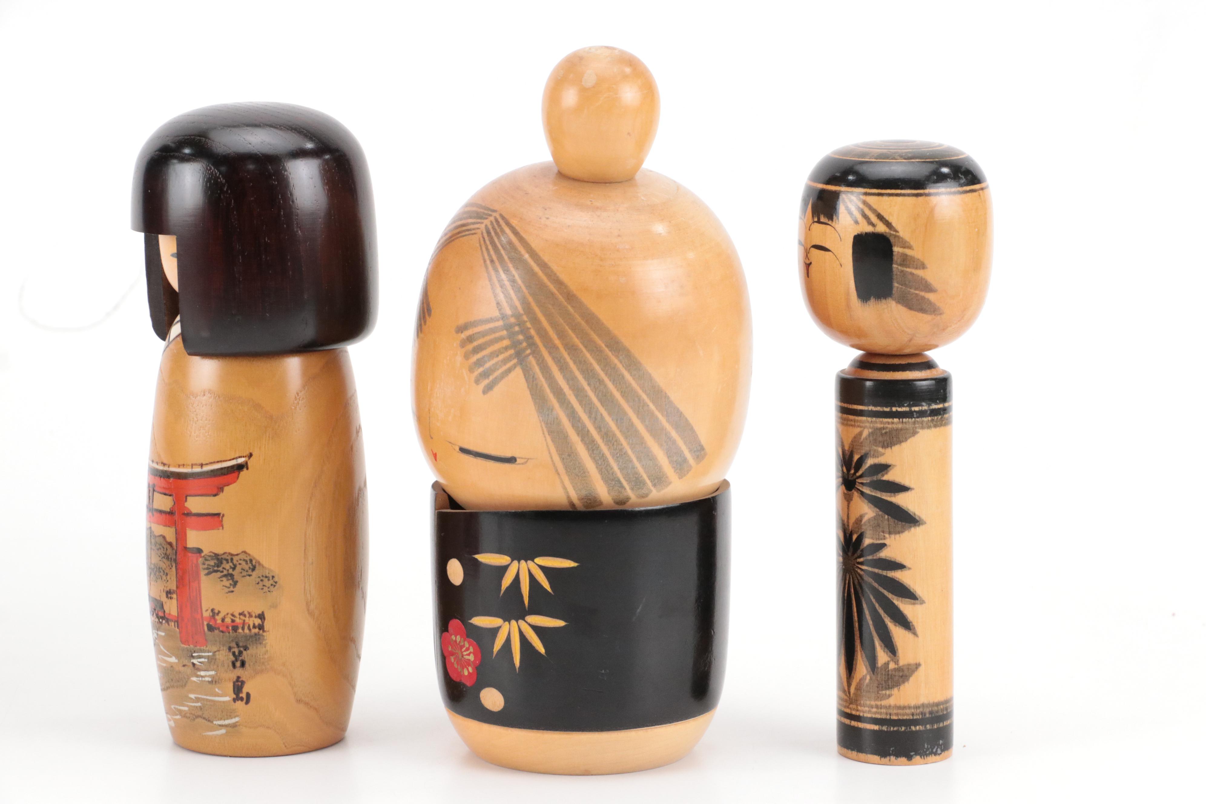 Japanese Hand-Crafted Kokeshi Wooden Peg Dolls