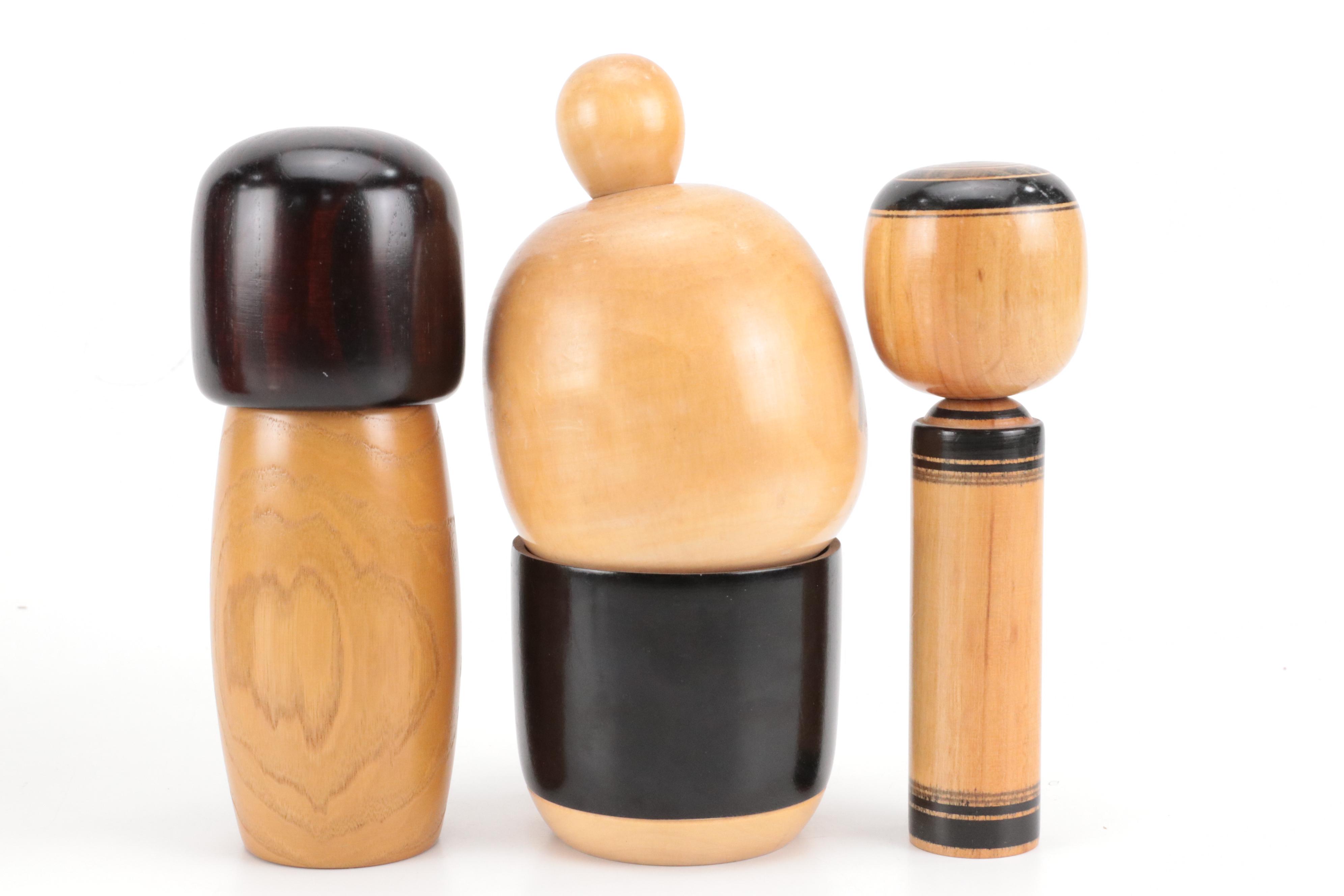 Japanese Hand-Crafted Kokeshi Wooden Peg Dolls