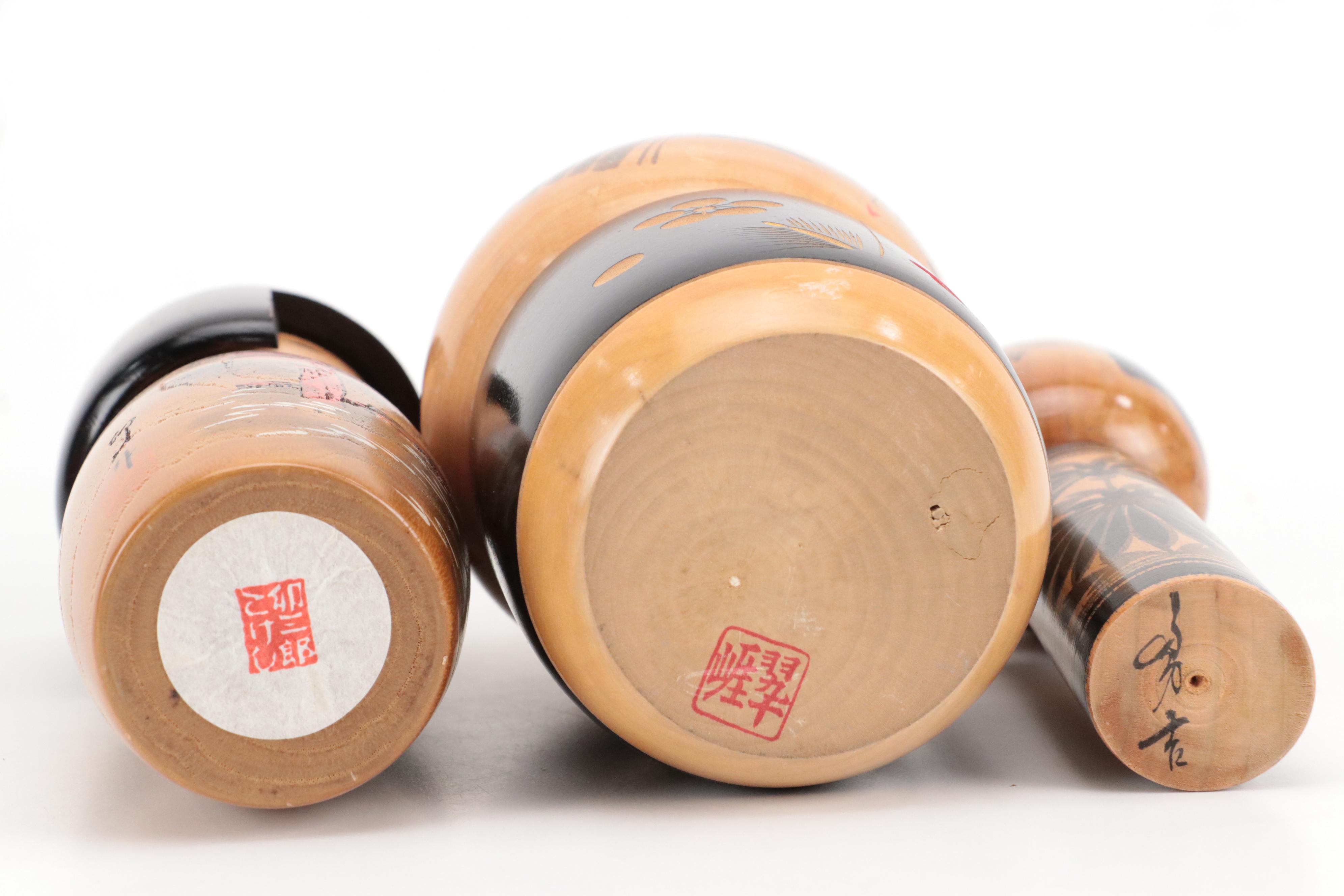 Japanese Hand-Crafted Kokeshi Wooden Peg Dolls