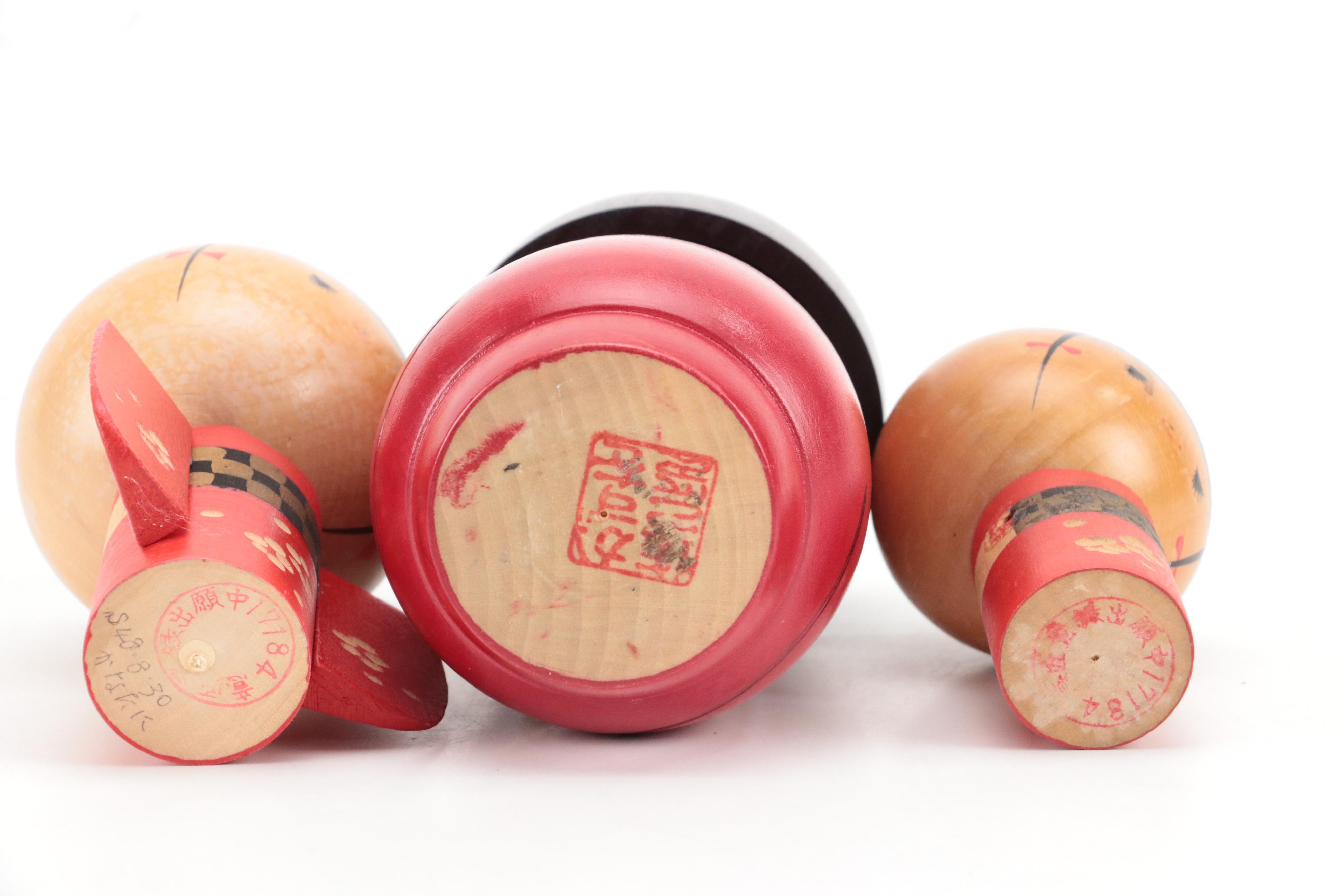 Japanese Hand-Crafted Kokeshi Wooden Peg Dolls