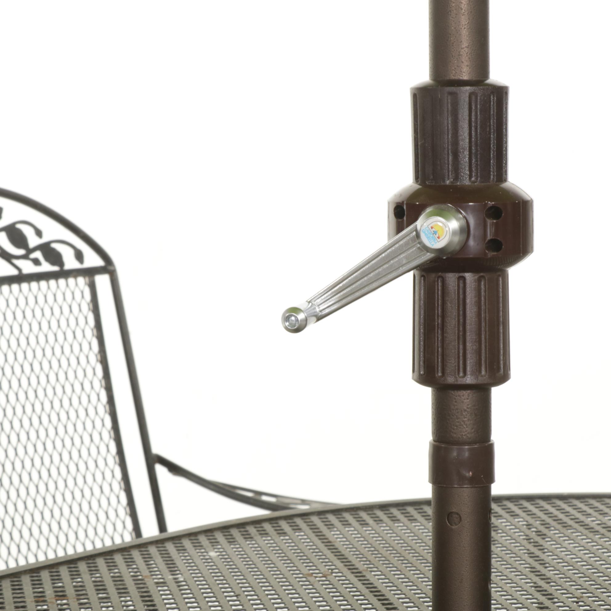 Metal Mesh Patio Dining Table with Four Chairs and Umbrella