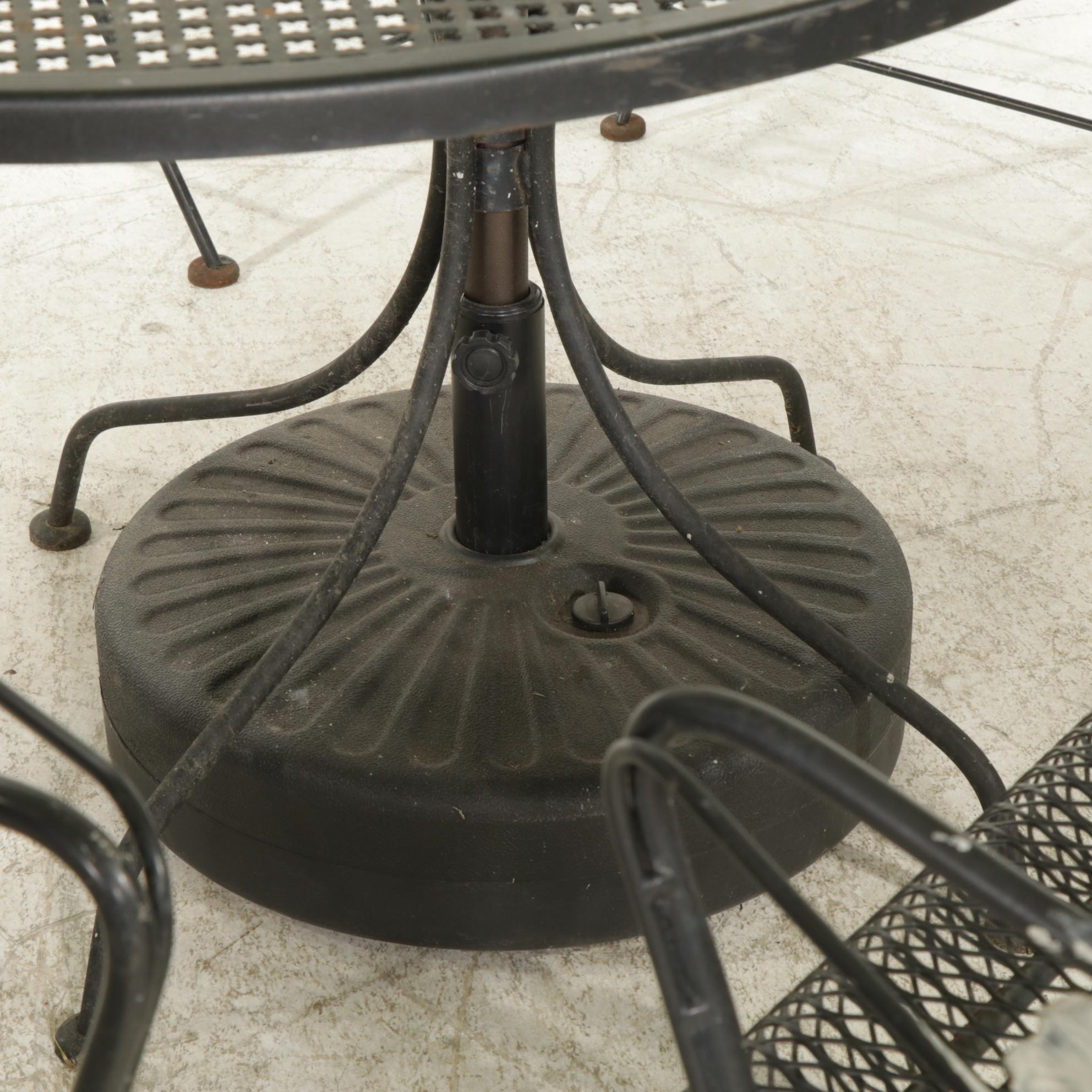 Metal Mesh Patio Dining Table with Four Chairs and Umbrella