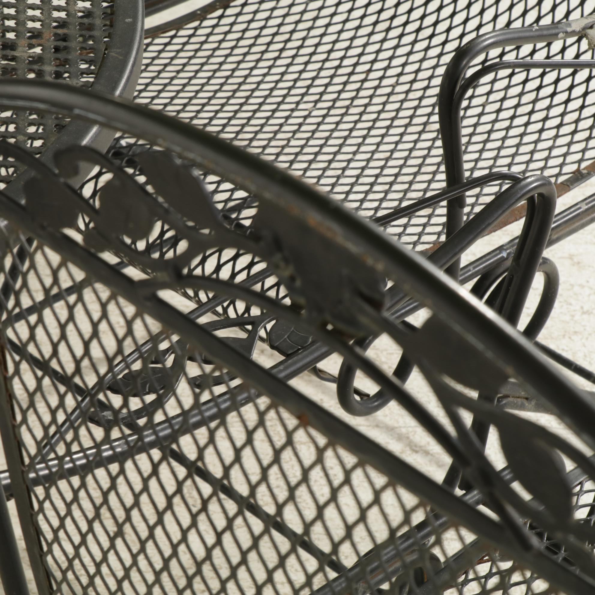 Metal Mesh Patio Dining Table with Four Chairs and Umbrella