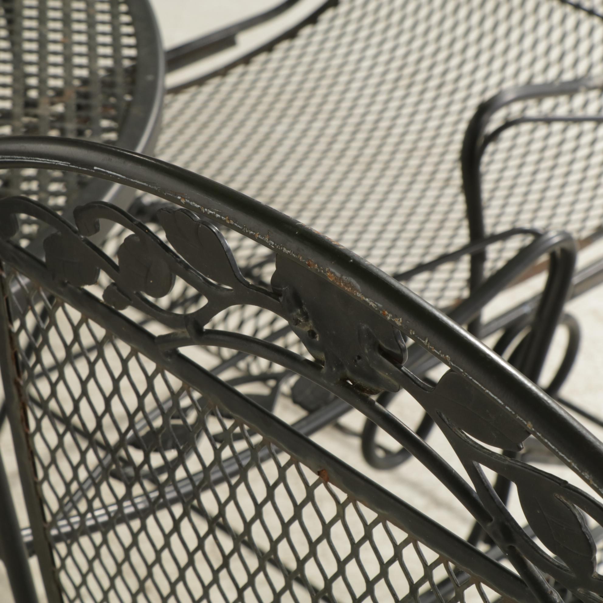 Metal Mesh Patio Dining Table with Four Chairs and Umbrella