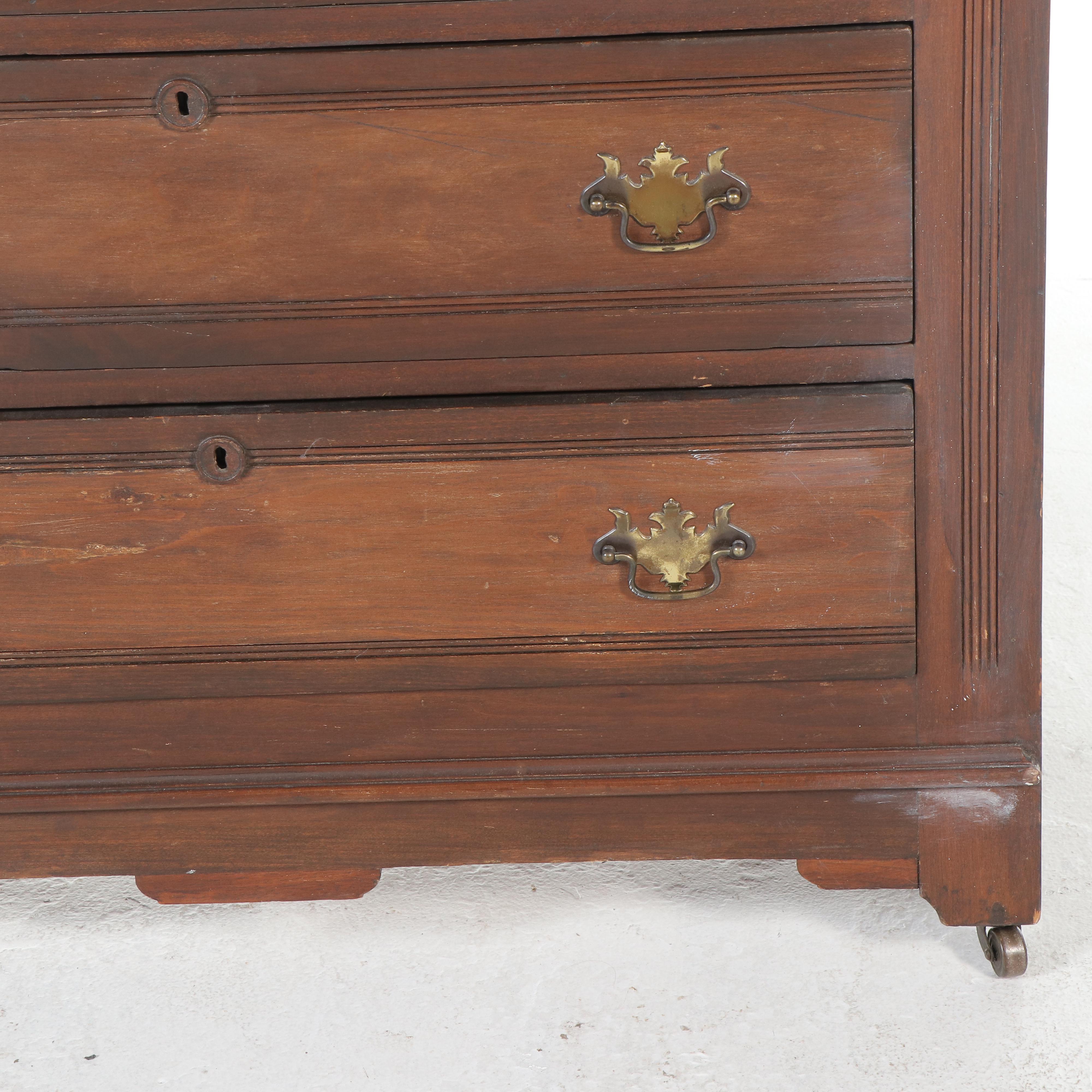 Victorian Poplar and Parcel-Ebonized Three-Drawer Chest, Late 19th Century