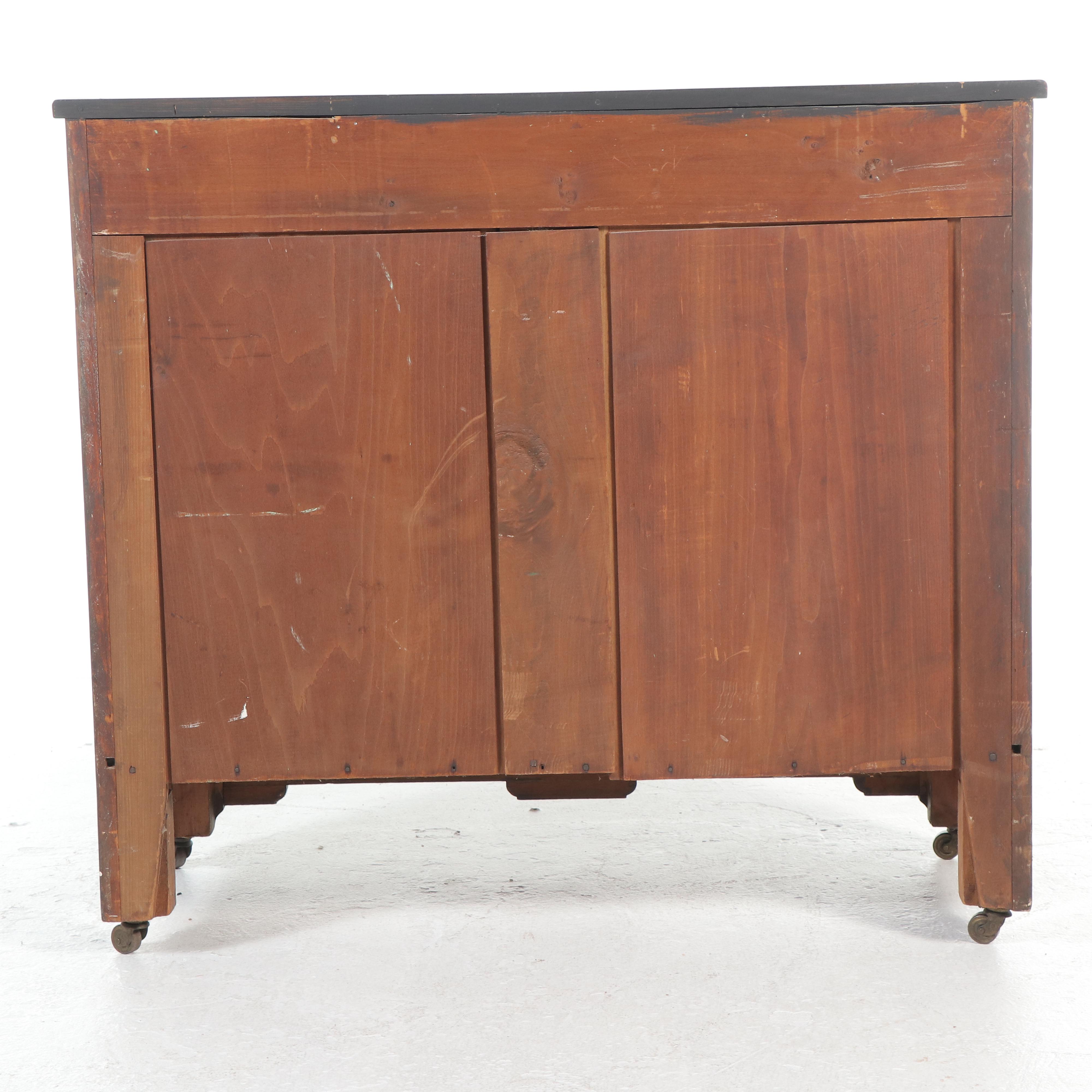 Victorian Poplar and Parcel-Ebonized Three-Drawer Chest, Late 19th Century