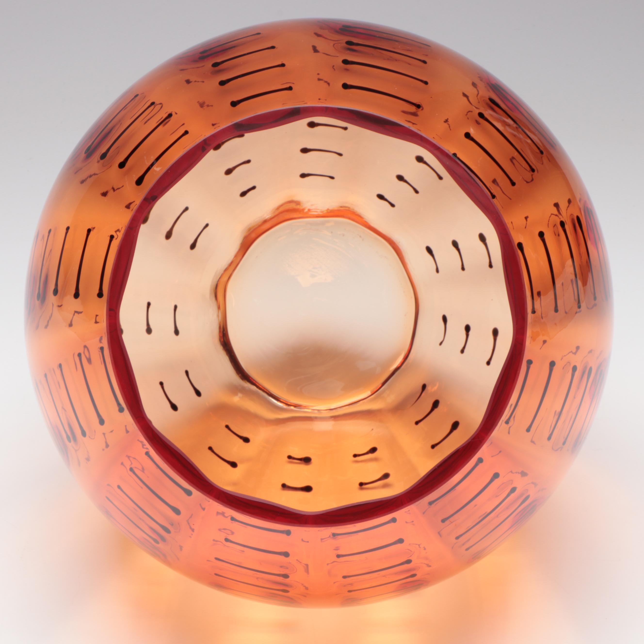 Patterned Orange Blown Art Glass Vase