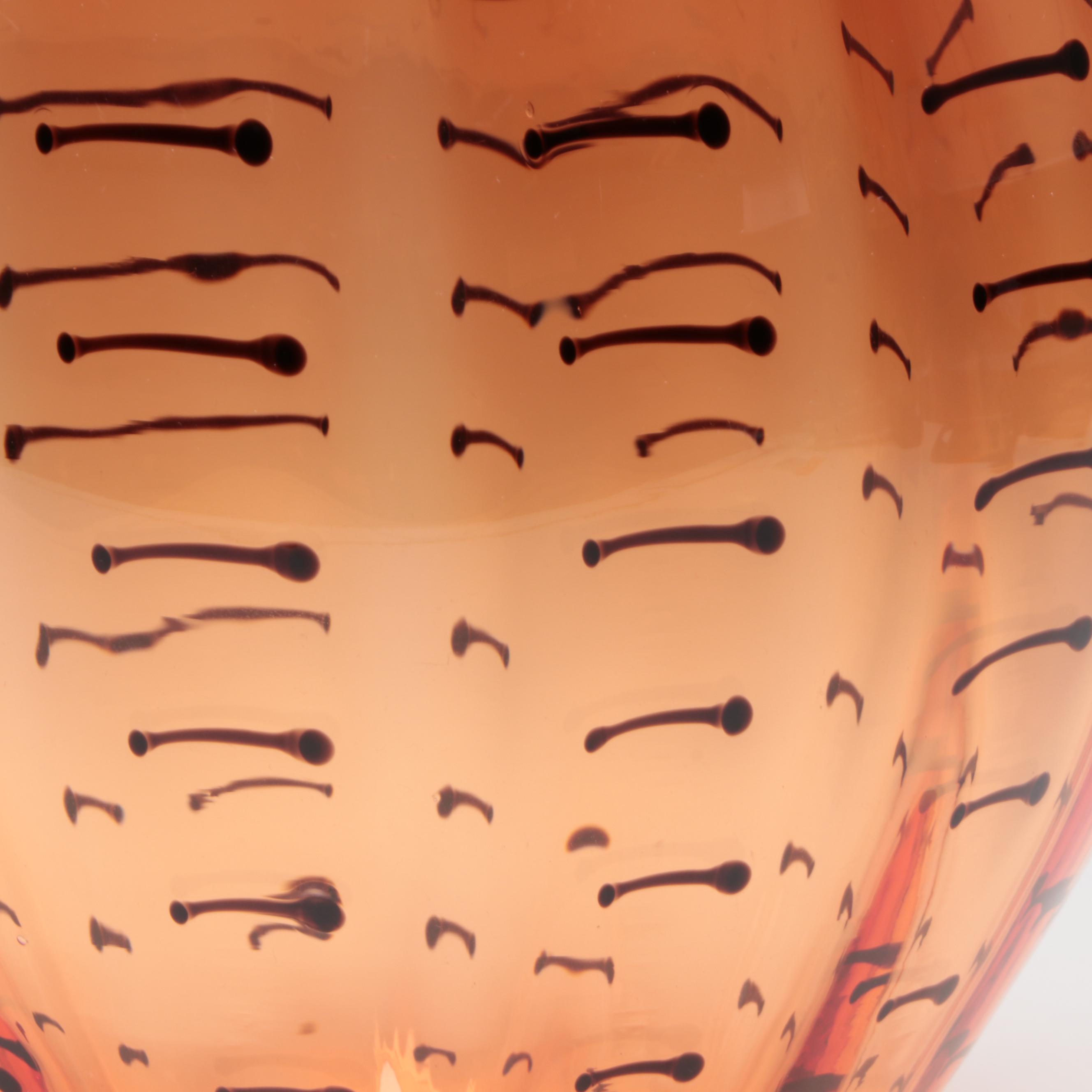 Patterned Orange Blown Art Glass Vase