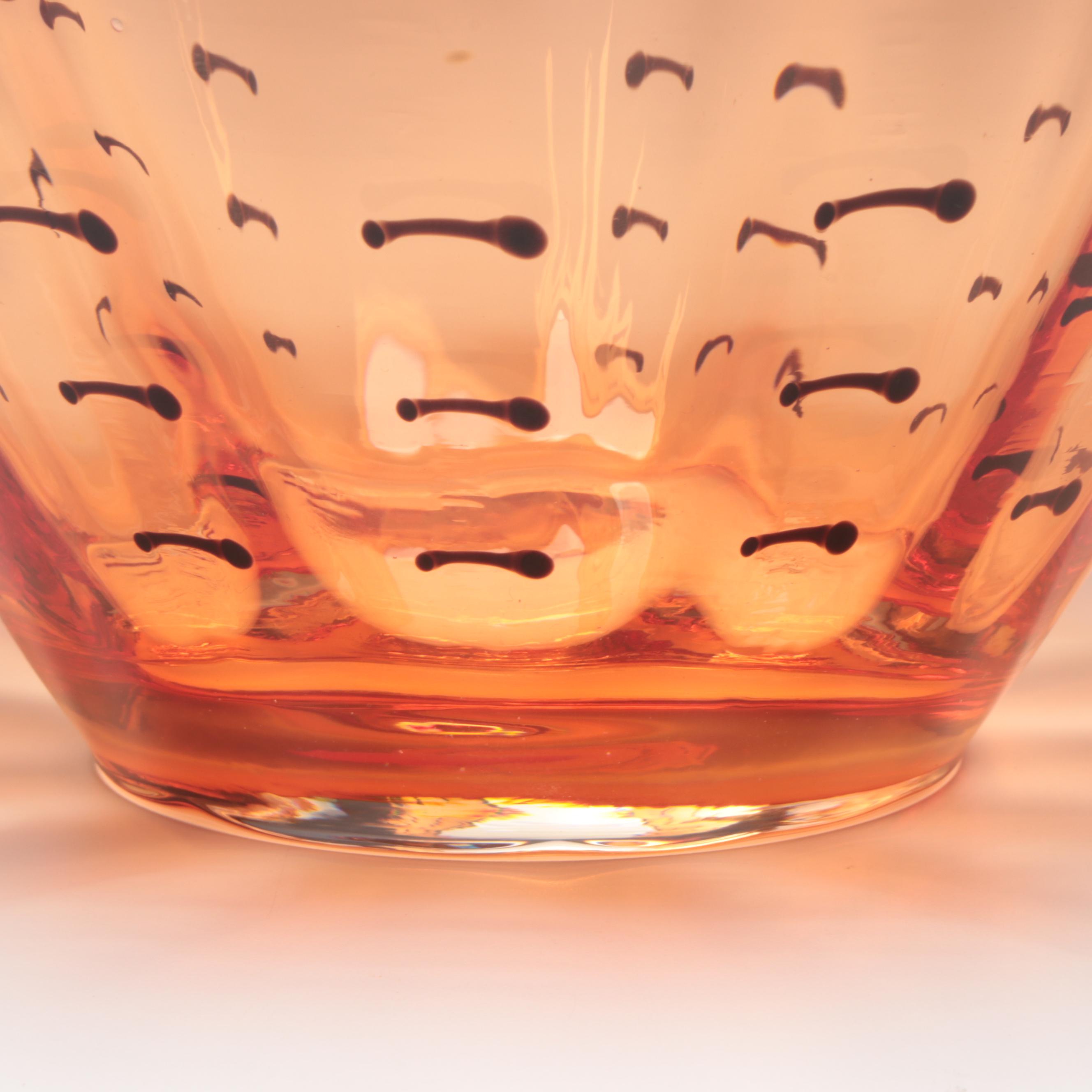 Patterned Orange Blown Art Glass Vase