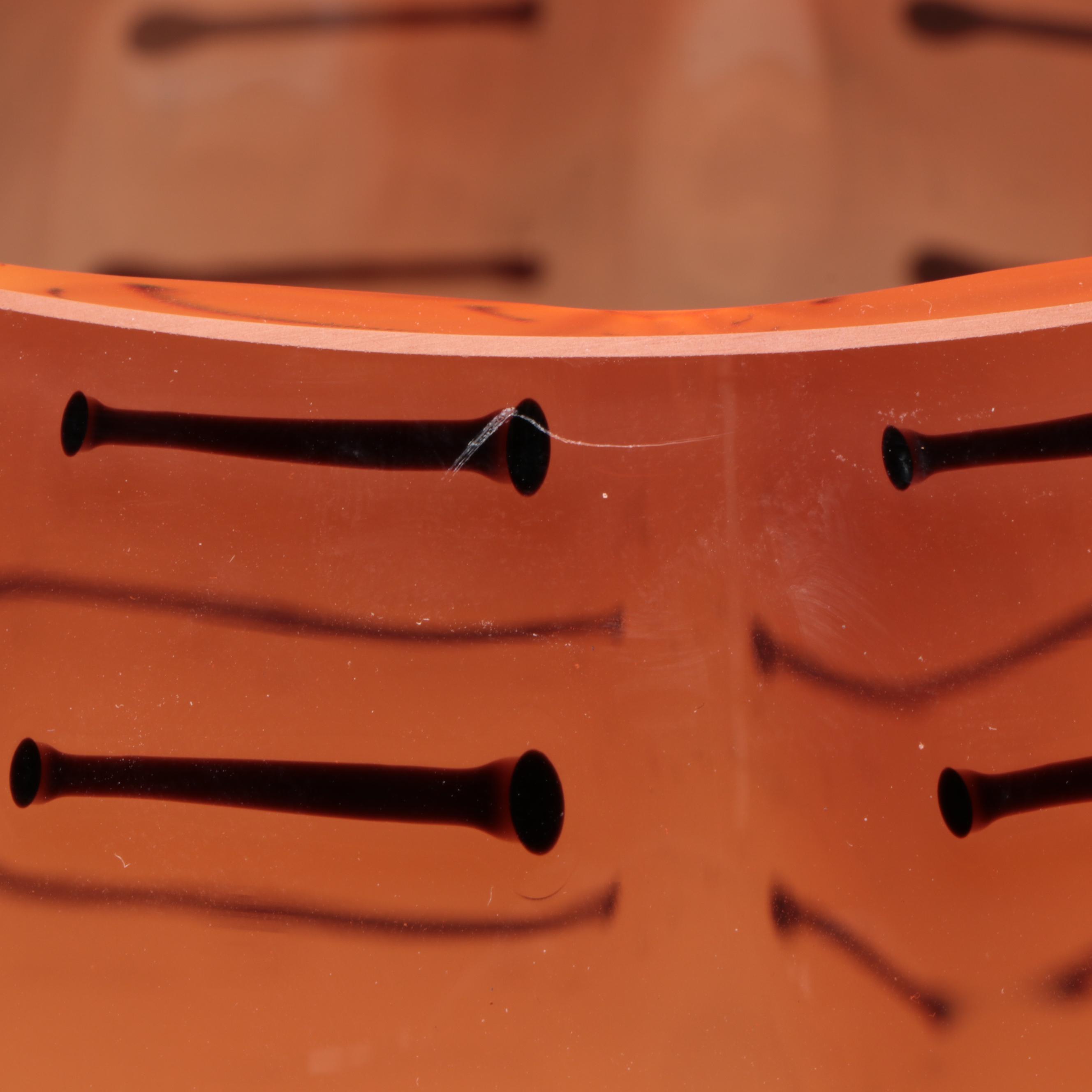 Patterned Orange Blown Art Glass Vase