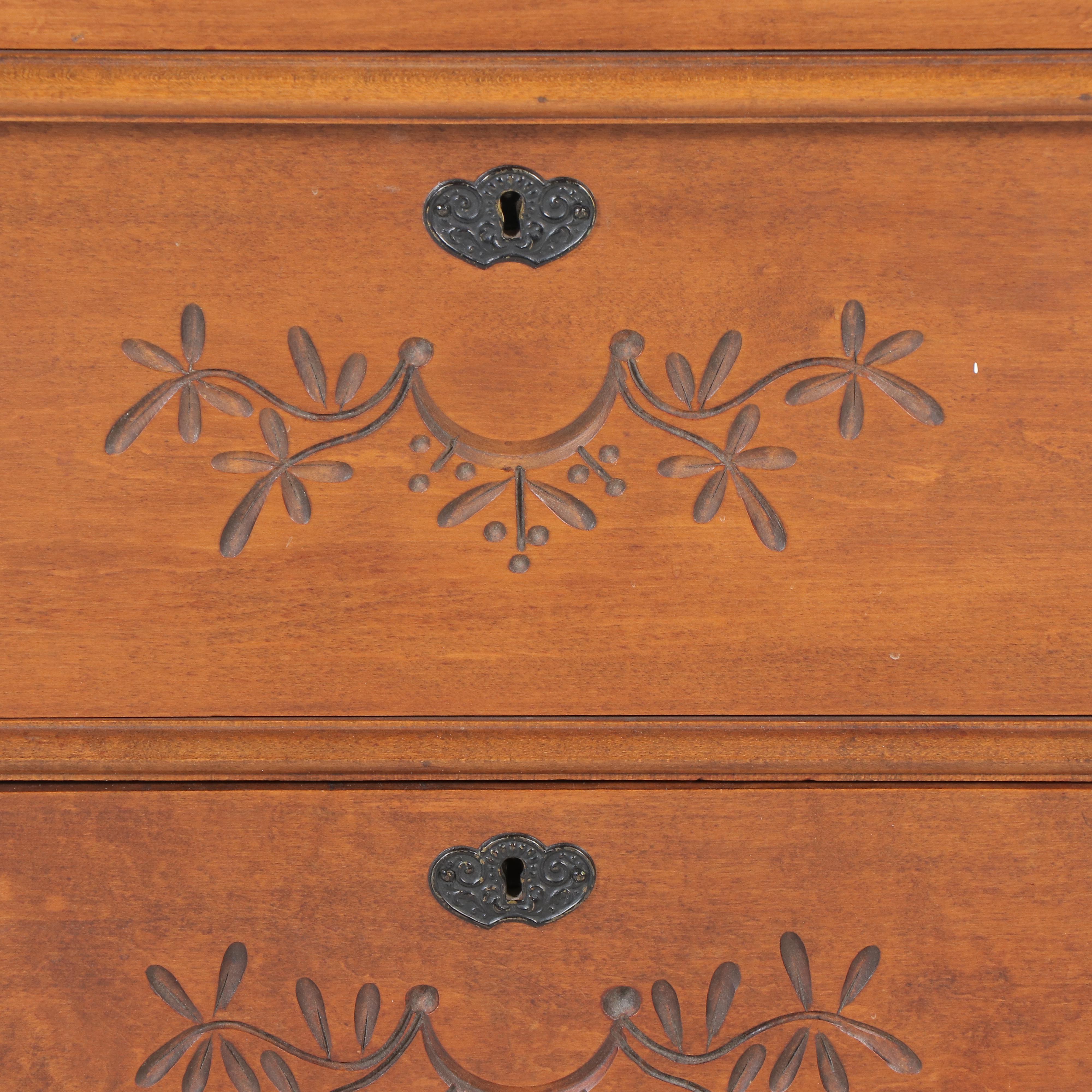 Victorian Chip-Carved Poplar Three-Drawer Chest