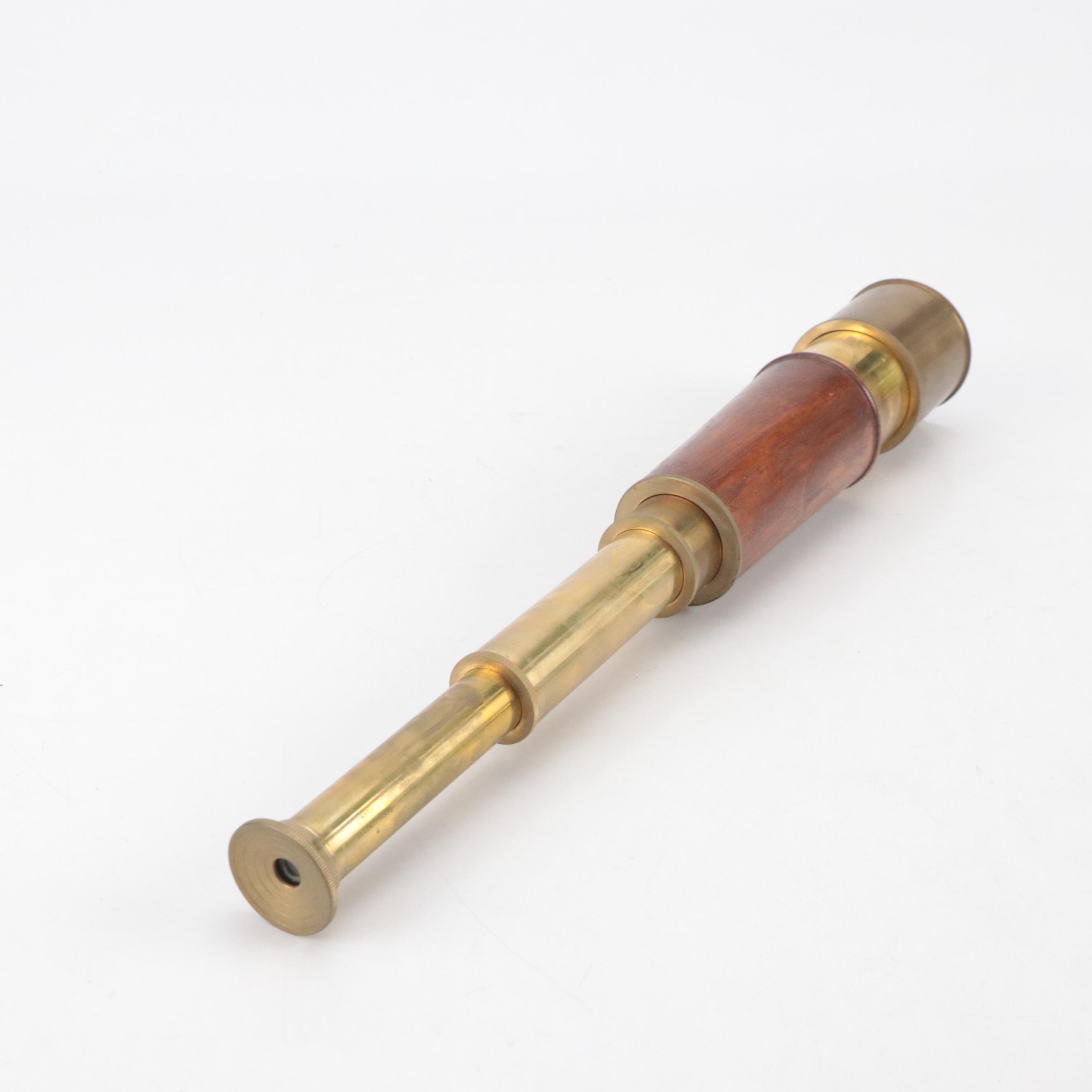 Ross London Wood and Brass Nautical Spyglass with Stanley London Compasses