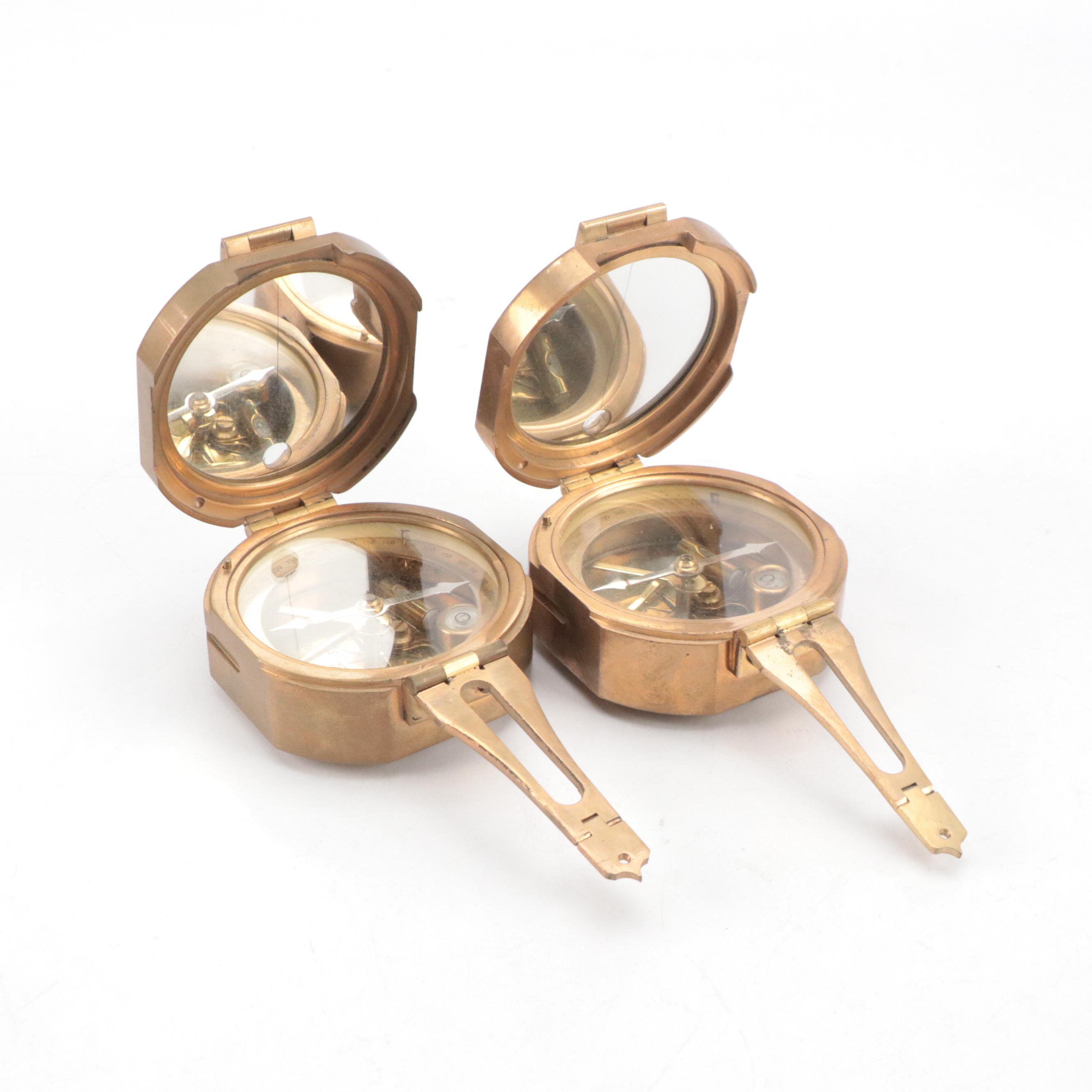 Ross London Wood and Brass Nautical Spyglass with Stanley London Compasses