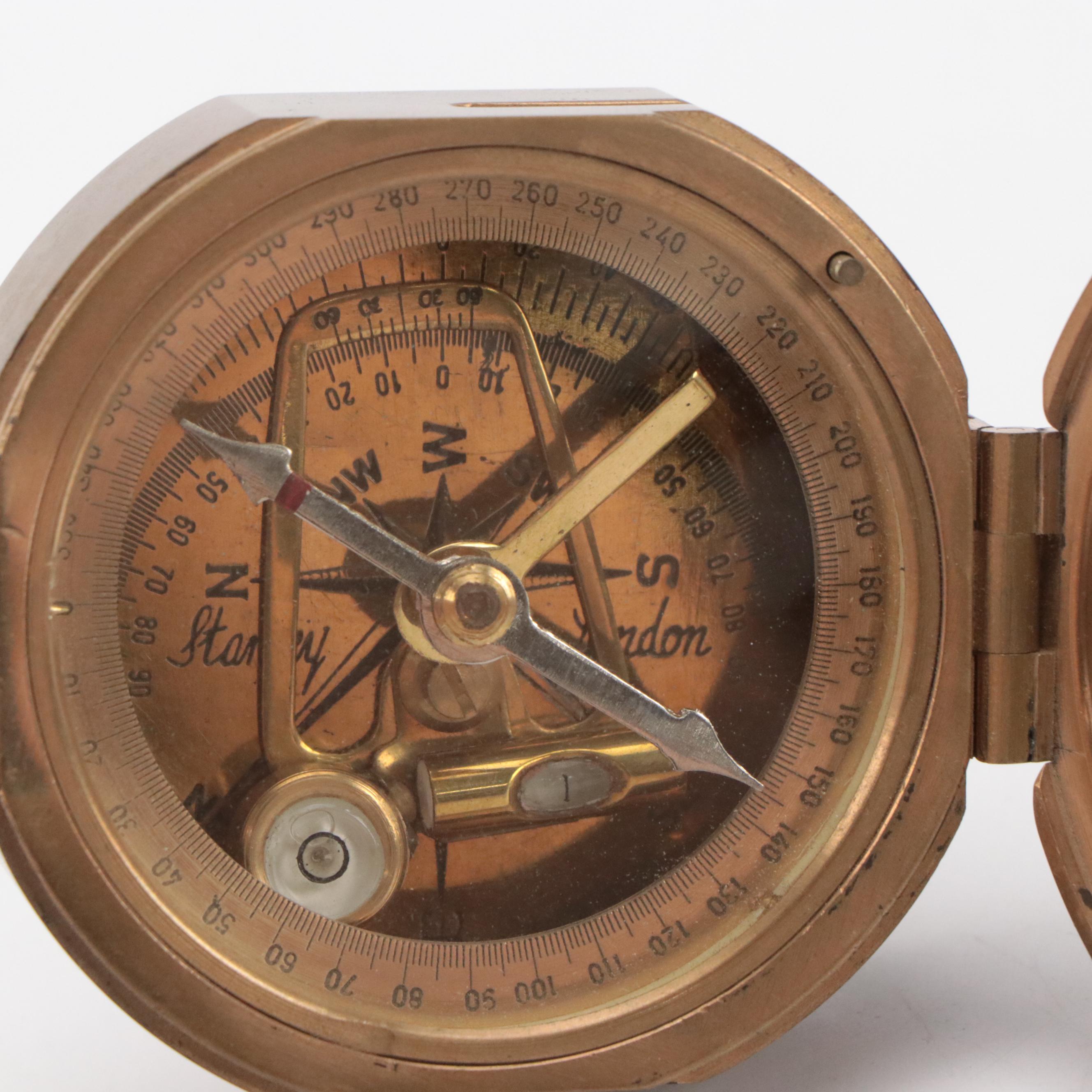 Ross London Wood and Brass Nautical Spyglass with Stanley London Compasses