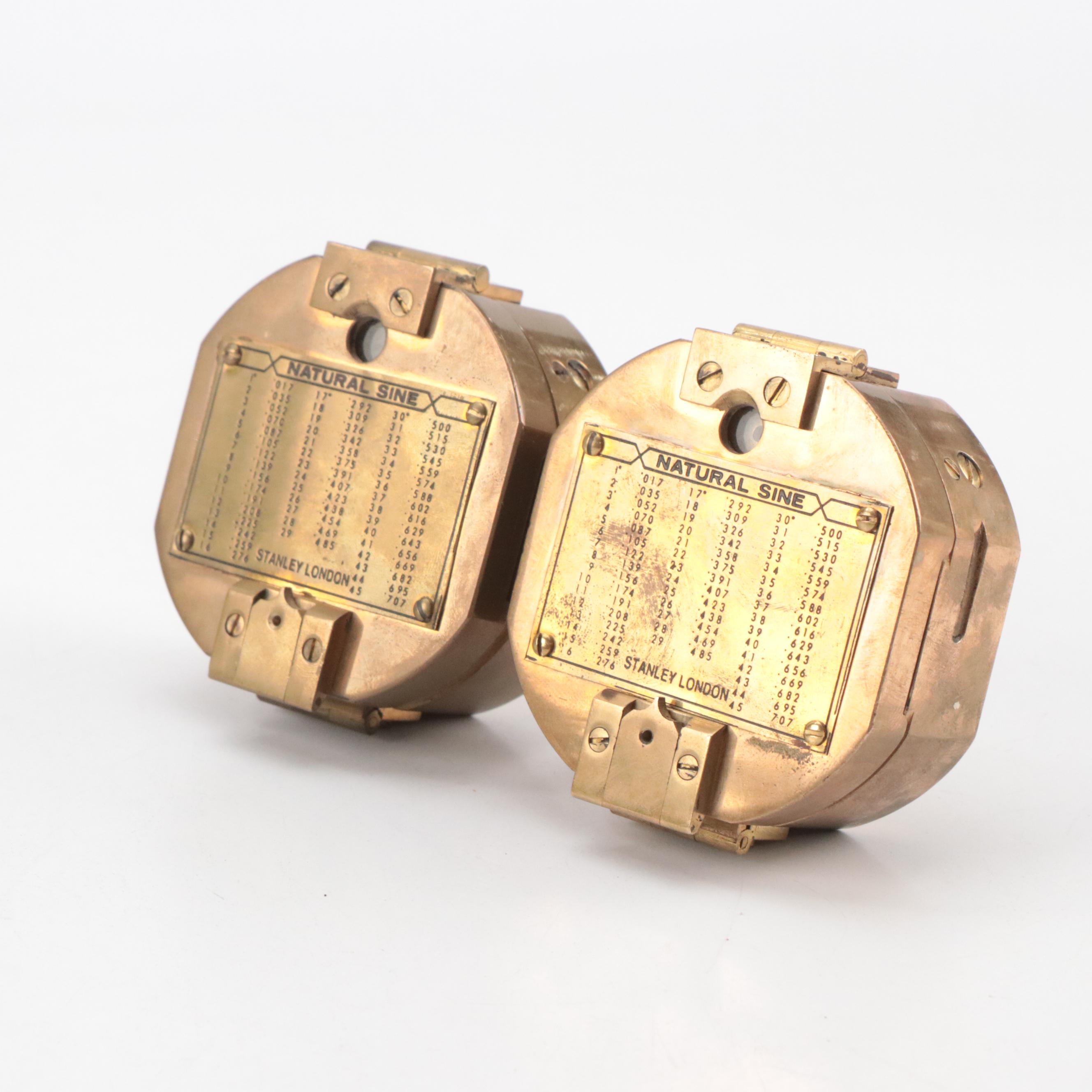 Ross London Wood and Brass Nautical Spyglass with Stanley London Compasses