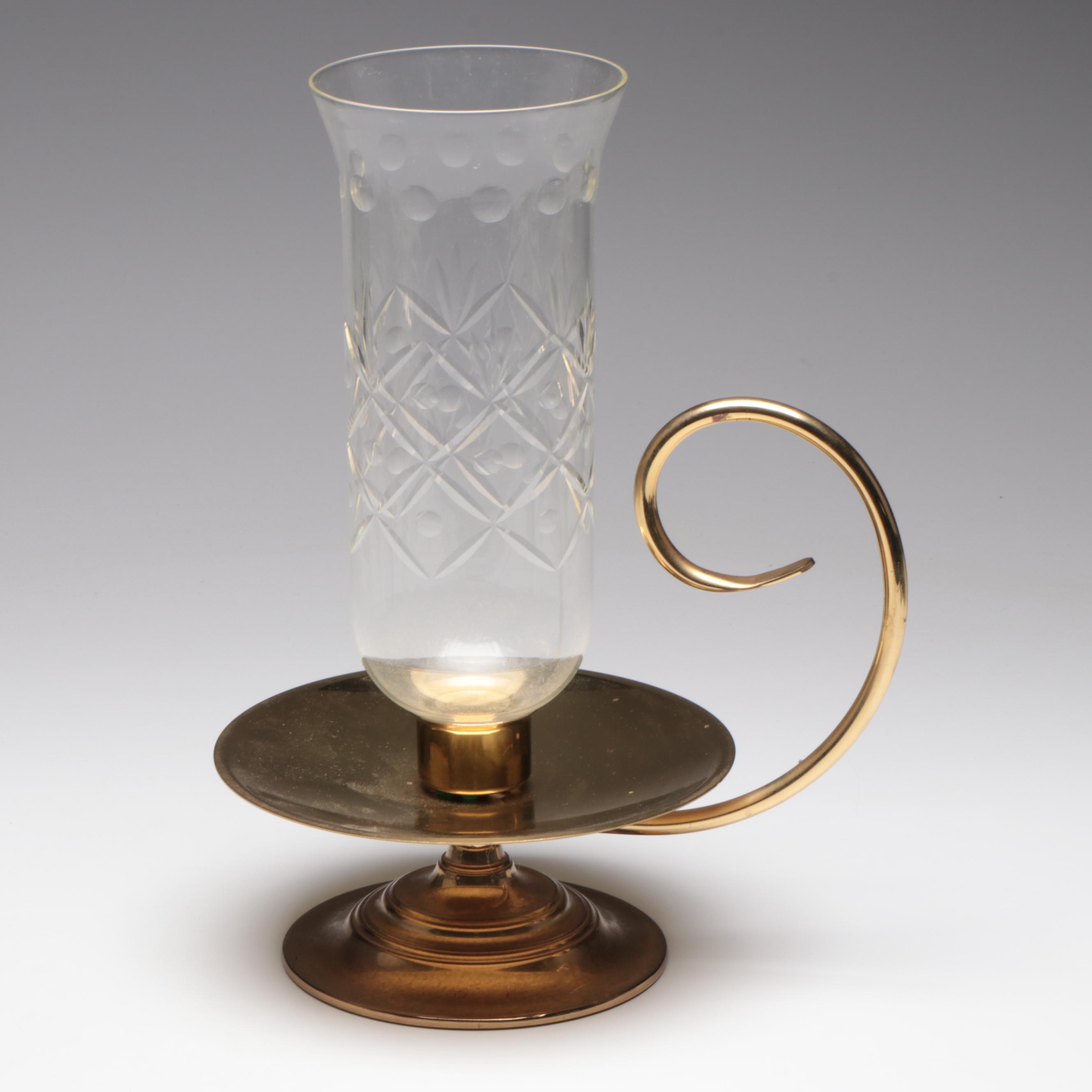 Baldwin Brass with Cut Glass Hurricane Candle Holder