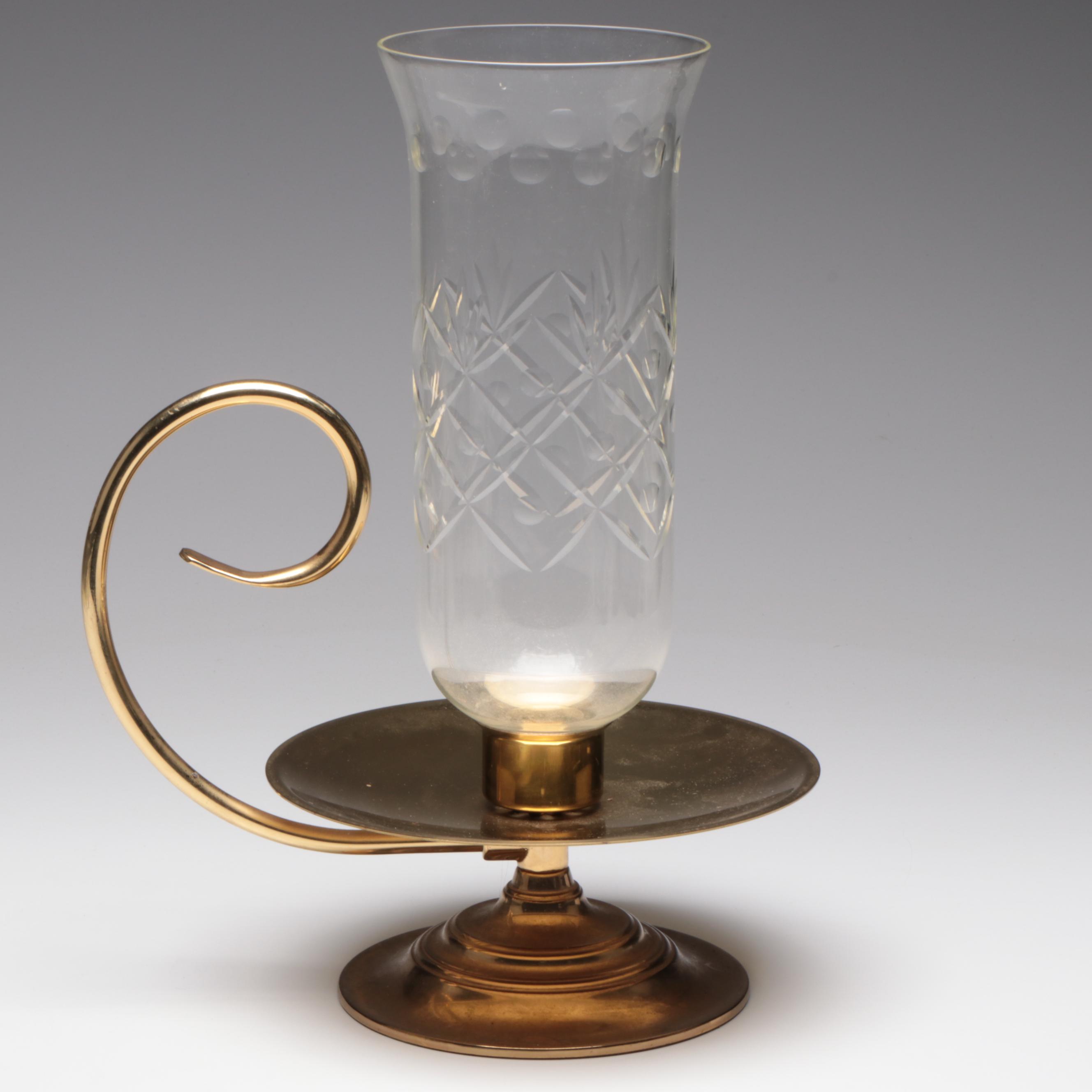 Baldwin Brass with Cut Glass Hurricane Candle Holder