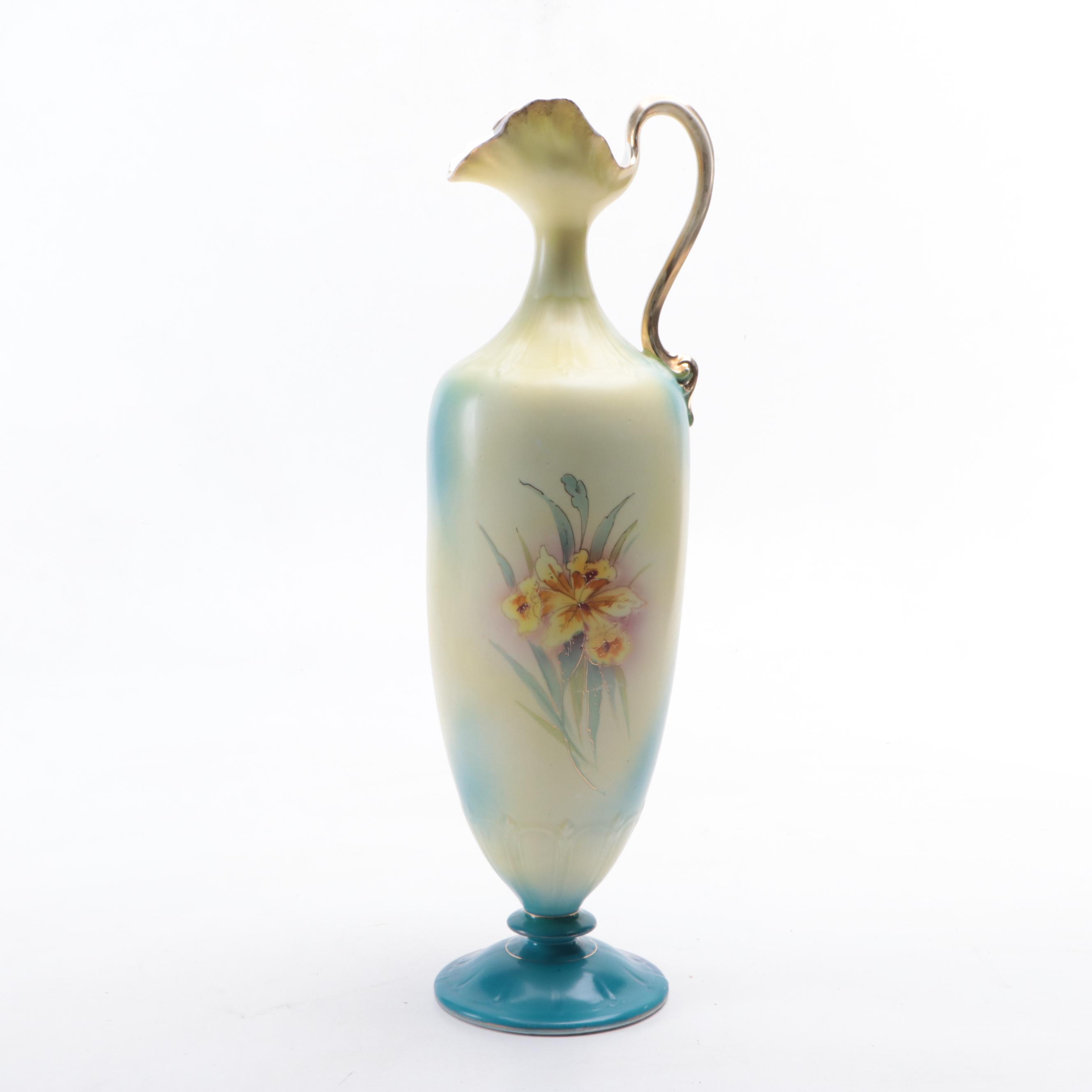 German Erdmann Schlegelmilch Hand-Painted Gilt Porcelain Ewer, Early 20th C.