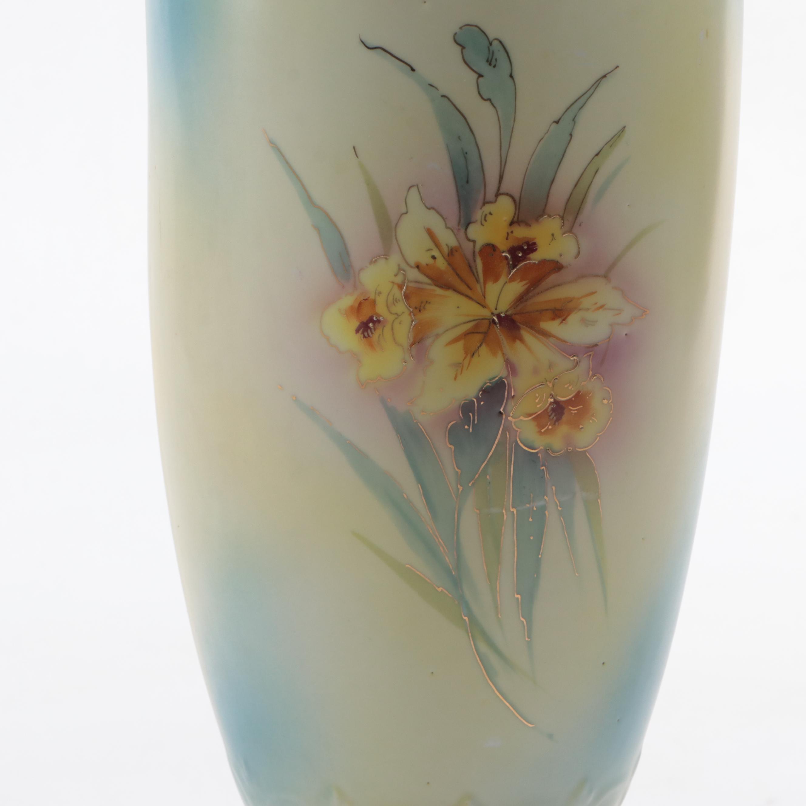 German Erdmann Schlegelmilch Hand-Painted Gilt Porcelain Ewer, Early 20th C.