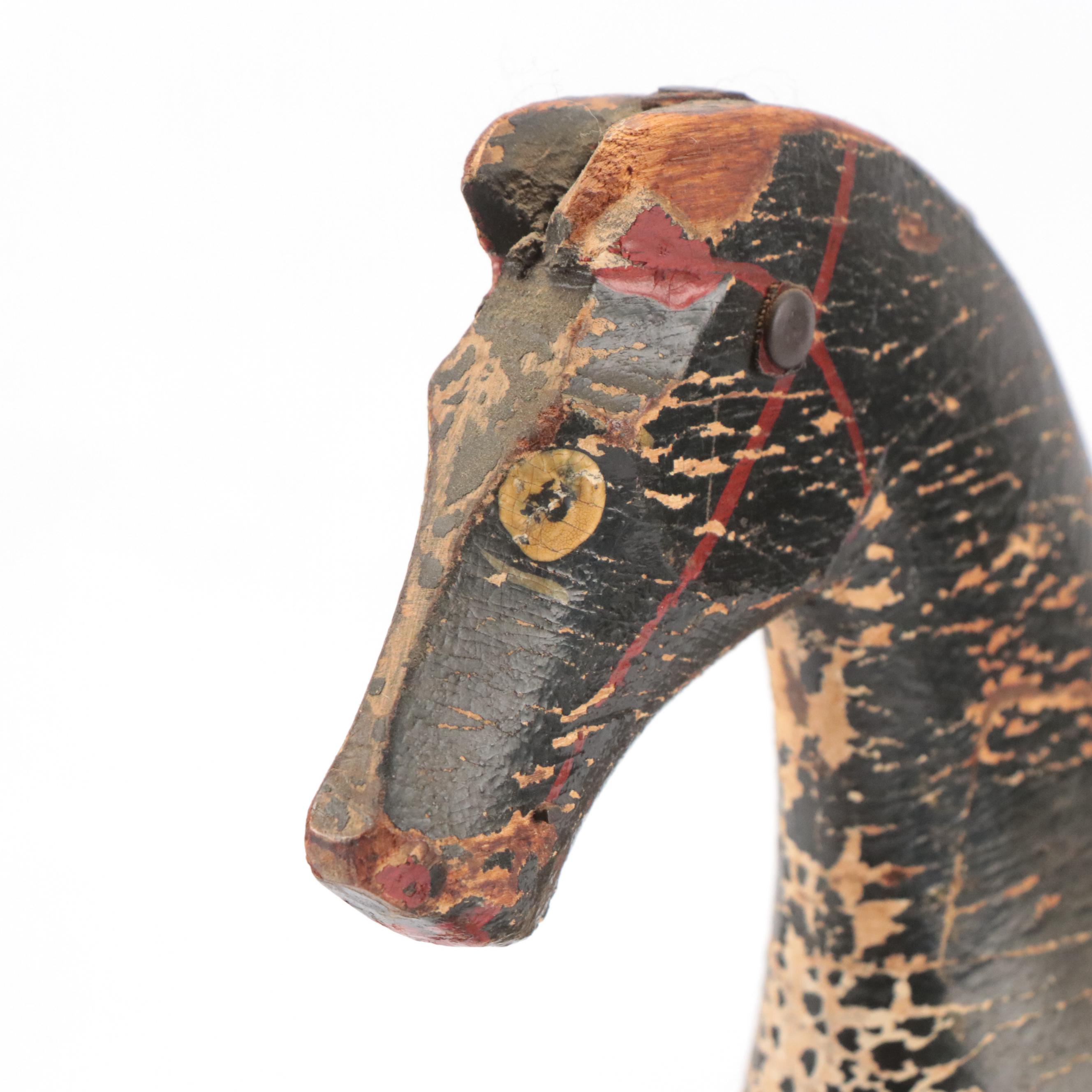 Victorian Folk Art Wooden Horse Pull Toy, Late 19th/ Early 20th Century