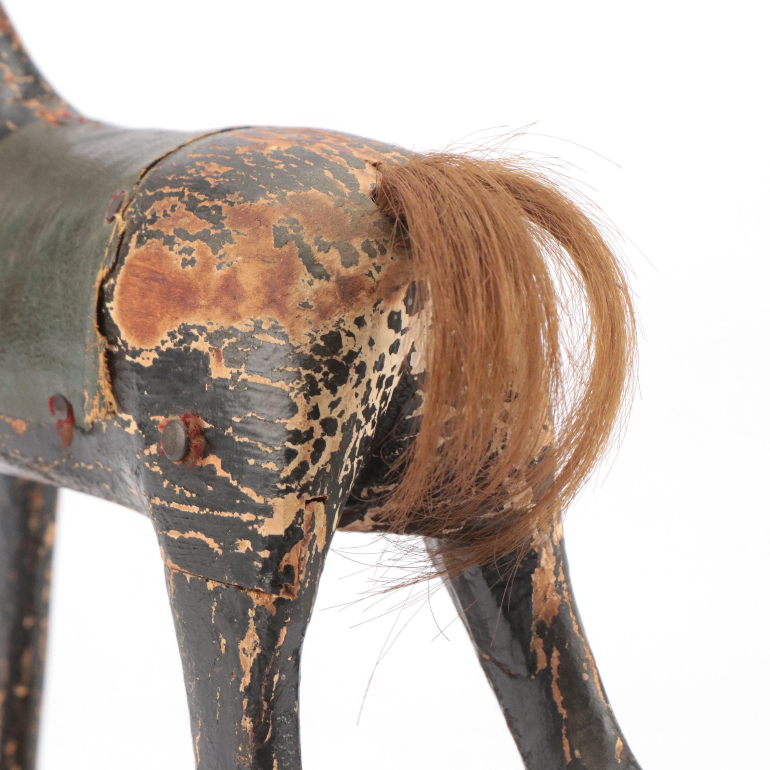 Victorian Folk Art Wooden Horse Pull Toy, Late 19th/ Early 20th Century