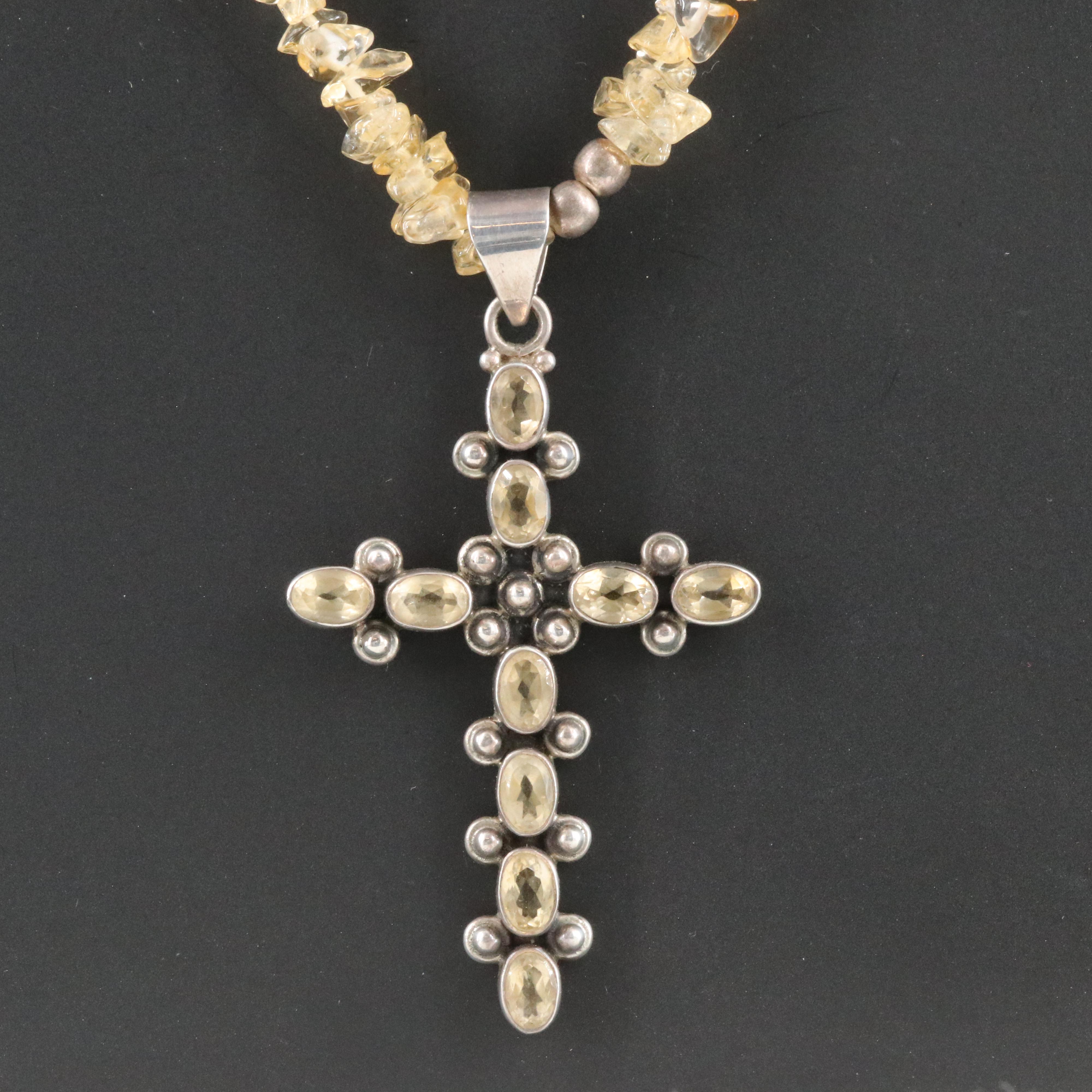 Sterling Citrine Cross Necklace