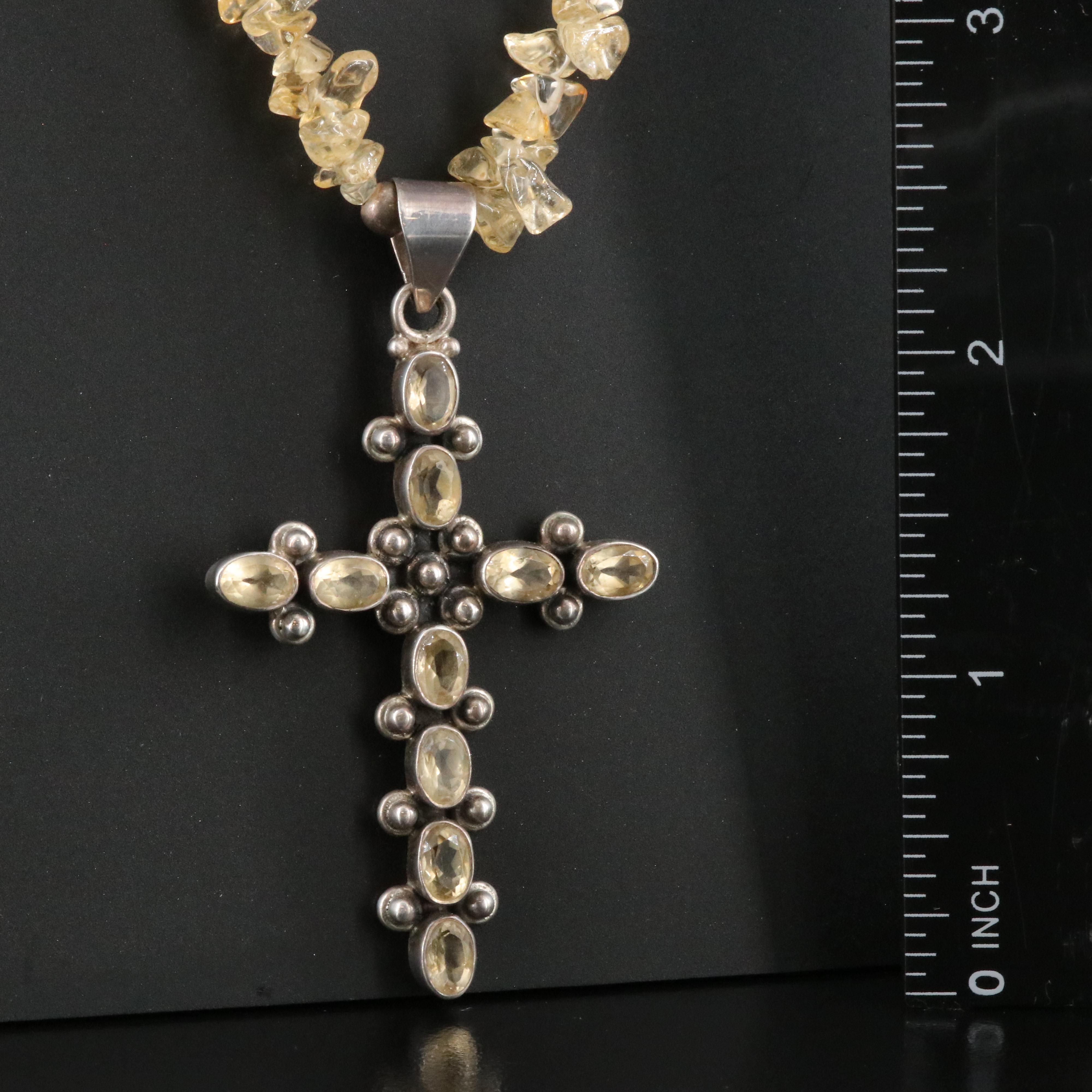 Sterling Citrine Cross Necklace